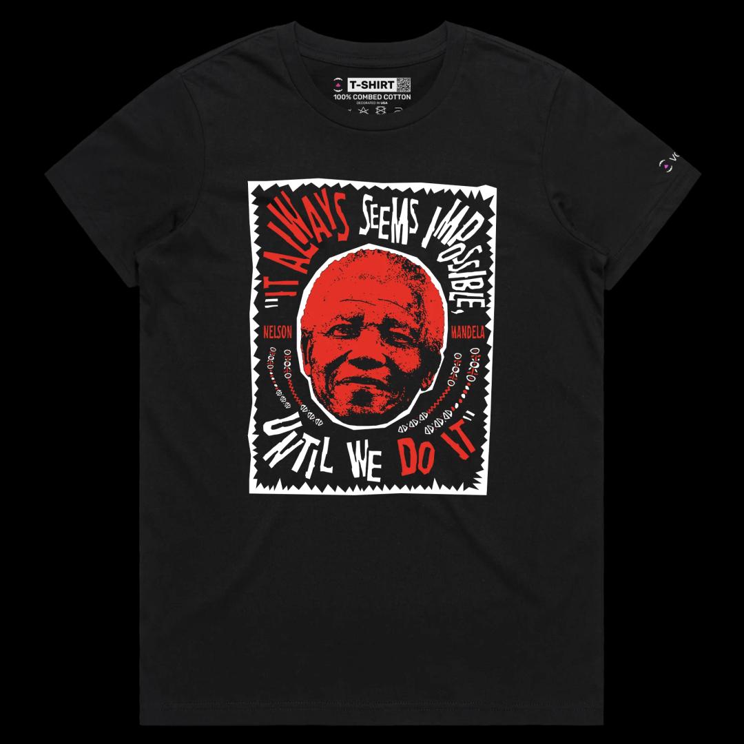 VOICEART Black Female Regular President Mandela Political shirt Premium Graphic South Africa’s Freedom Fighter Quote Tee