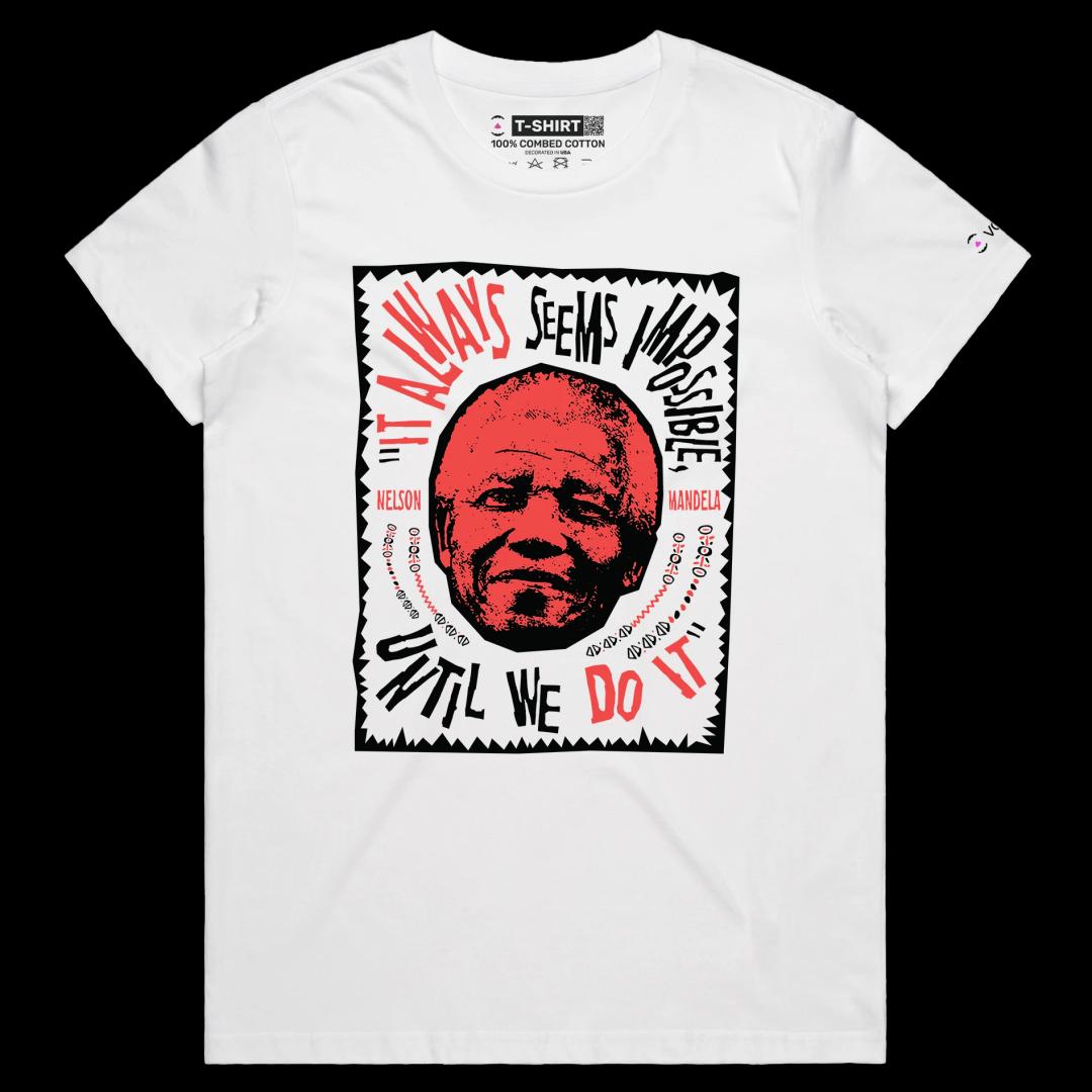 VOICEART White Female Regular President Mandela Political shirt Premium Graphic South Africa’s Freedom Fighter Quote Tee
