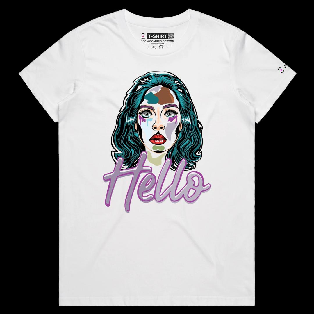 VOICEART White Female Regular Adele Hello Lyrics T-Shirt with Premium Quality Graphic Design Popular Music Singer Tee