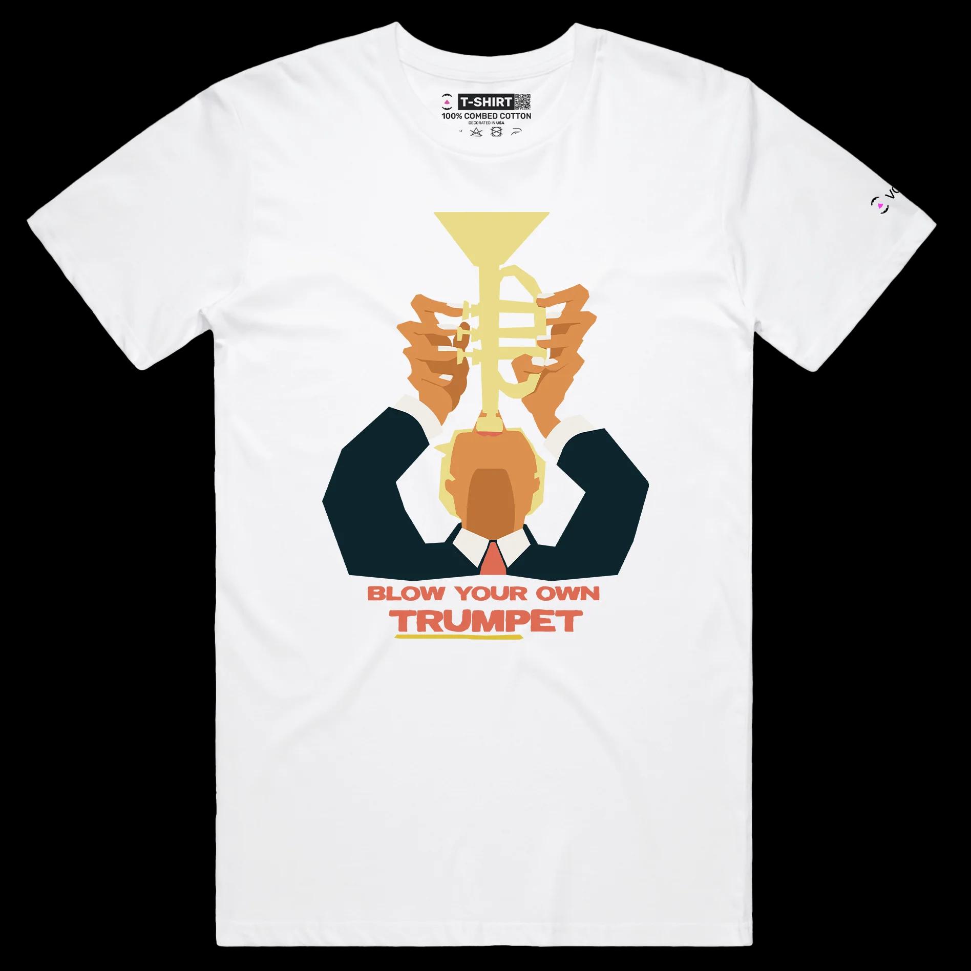 VOICEART White Male Regular President Donald Trump with Trumpet Political shirt Premium Graphic Funny Wordplay Design Tee
