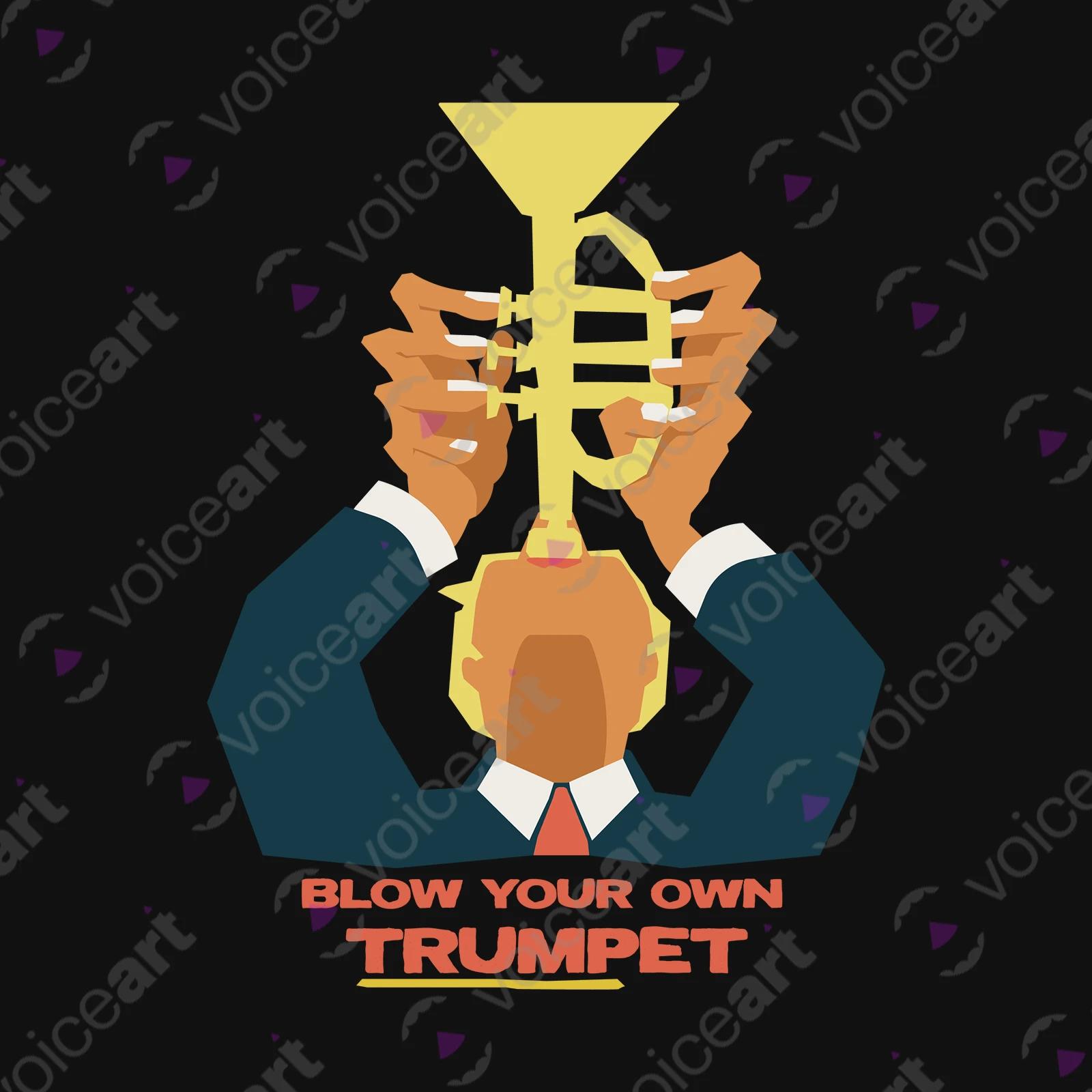 VOICEART Black Watermark President Donald Trump with Trumpet Political shirt Premium Graphic Funny Wordplay Design Tee