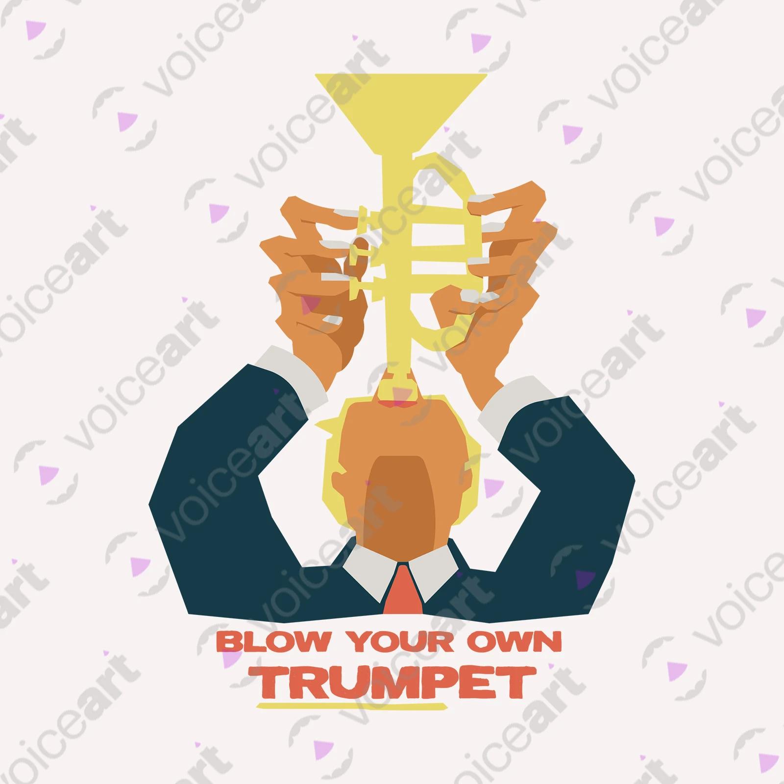 VOICEART White Watermark President Donald Trump with Trumpet Political shirt Premium Graphic Funny Wordplay Design Tee