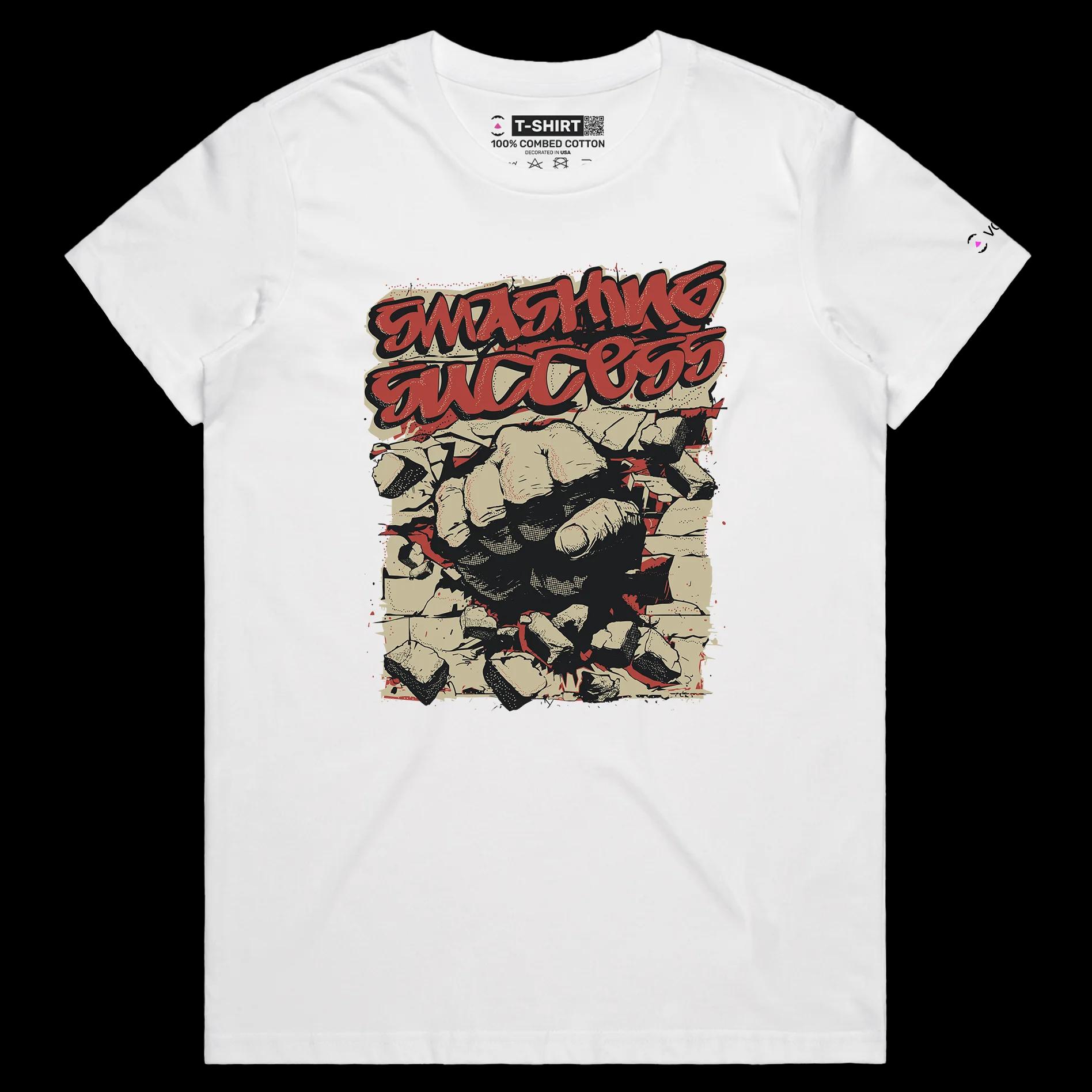 VOICEART White Female Regular Brass Knuckle Through the Wall Motivational shirt Premium Graphic Smashing Success Wordplay Tee