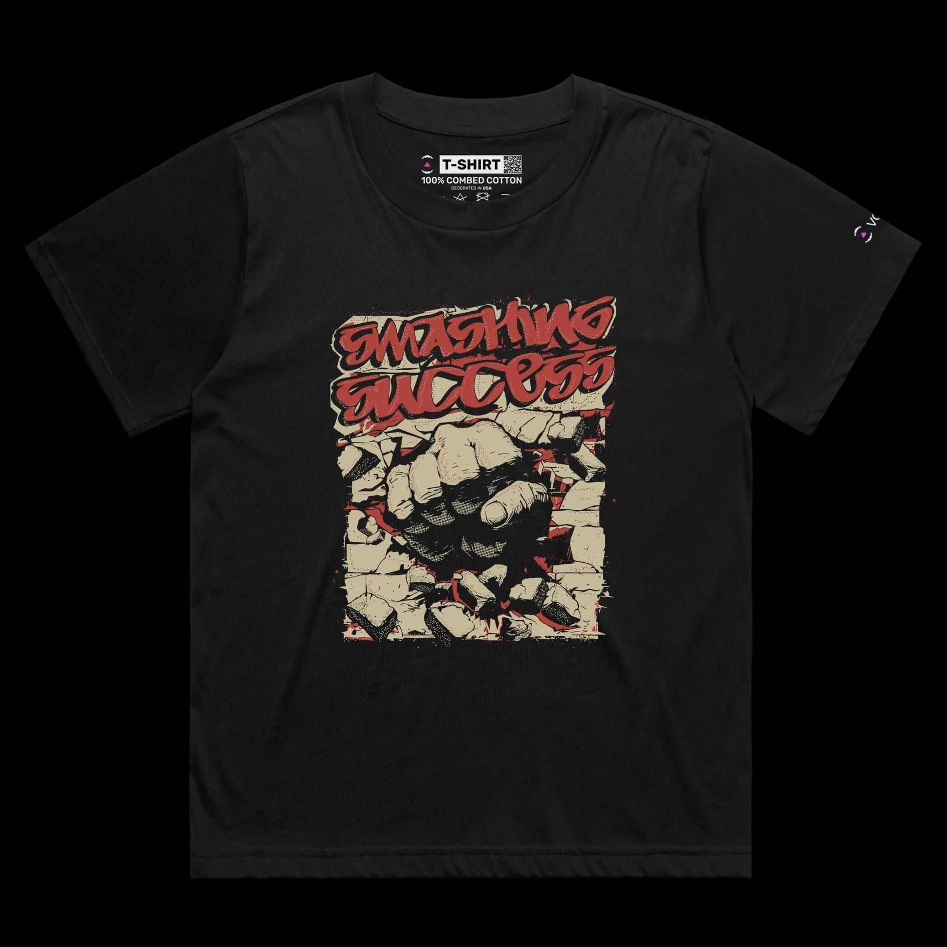VOICEART Black Female Loose Brass Knuckle Through the Wall Motivational shirt Premium Graphic Smashing Success Wordplay Tee