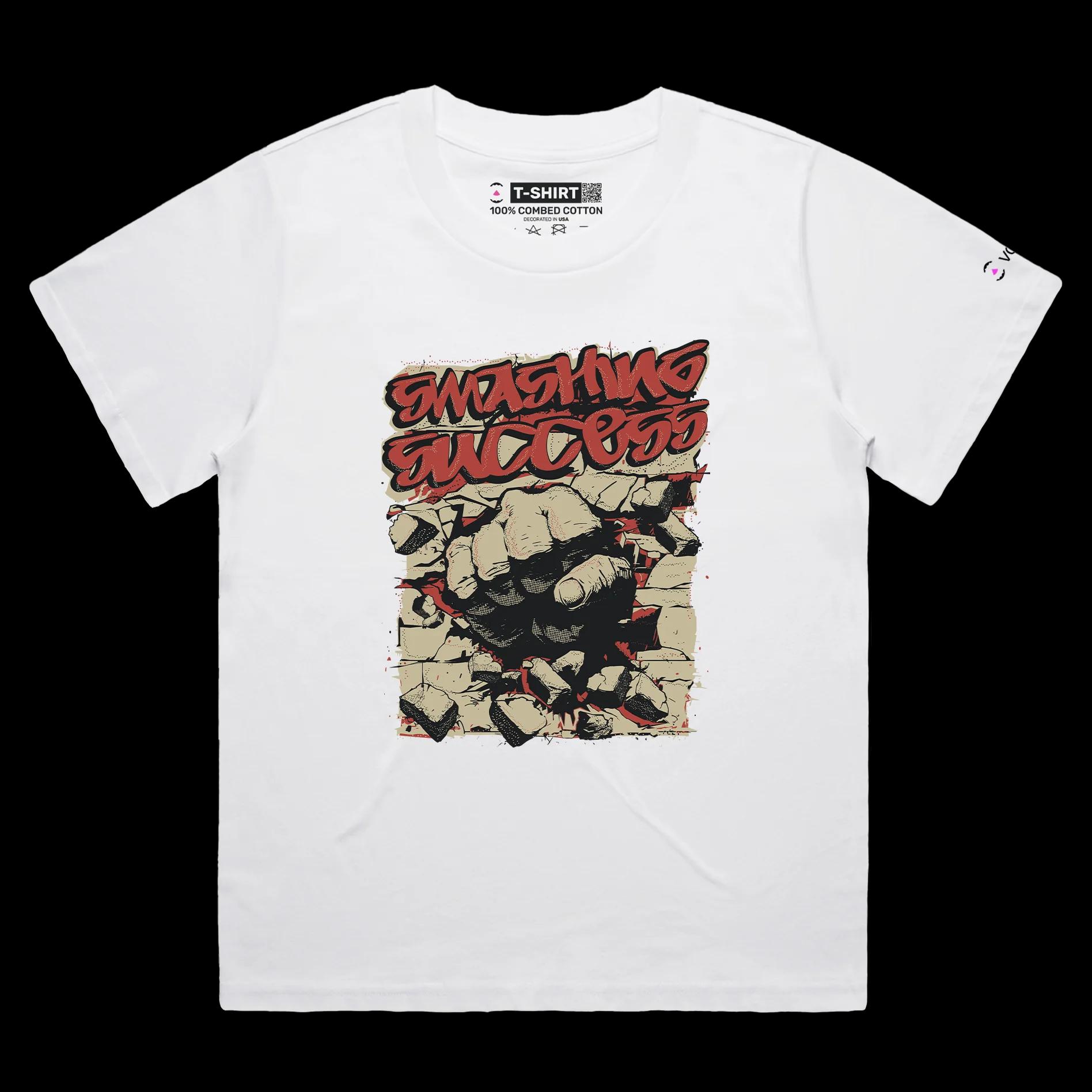 VOICEART White Female Loose Brass Knuckle Through the Wall Motivational shirt Premium Graphic Smashing Success Wordplay Tee