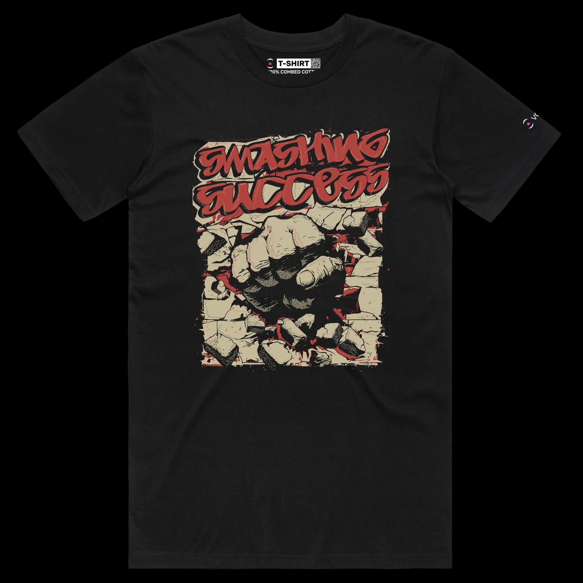 VOICEART Black Male Regular Brass Knuckle Through the Wall Motivational shirt Premium Graphic Smashing Success Wordplay Tee