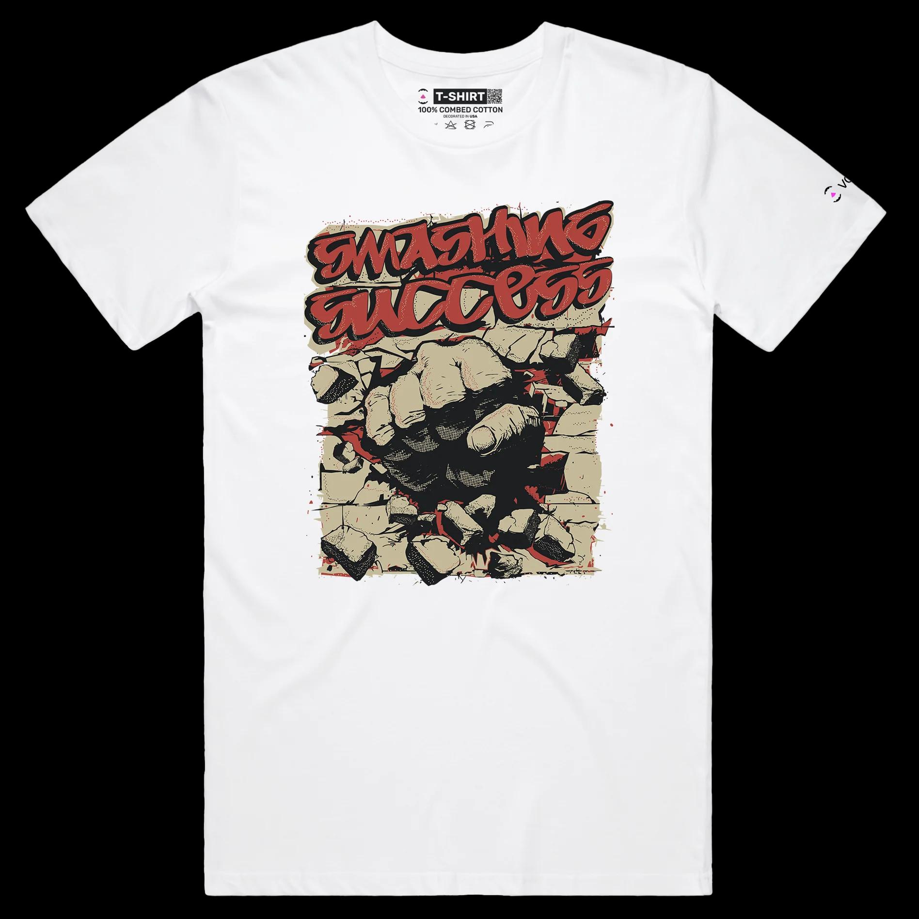 VOICEART White Male Regular Brass Knuckle Through the Wall Motivational shirt Premium Graphic Smashing Success Wordplay Tee