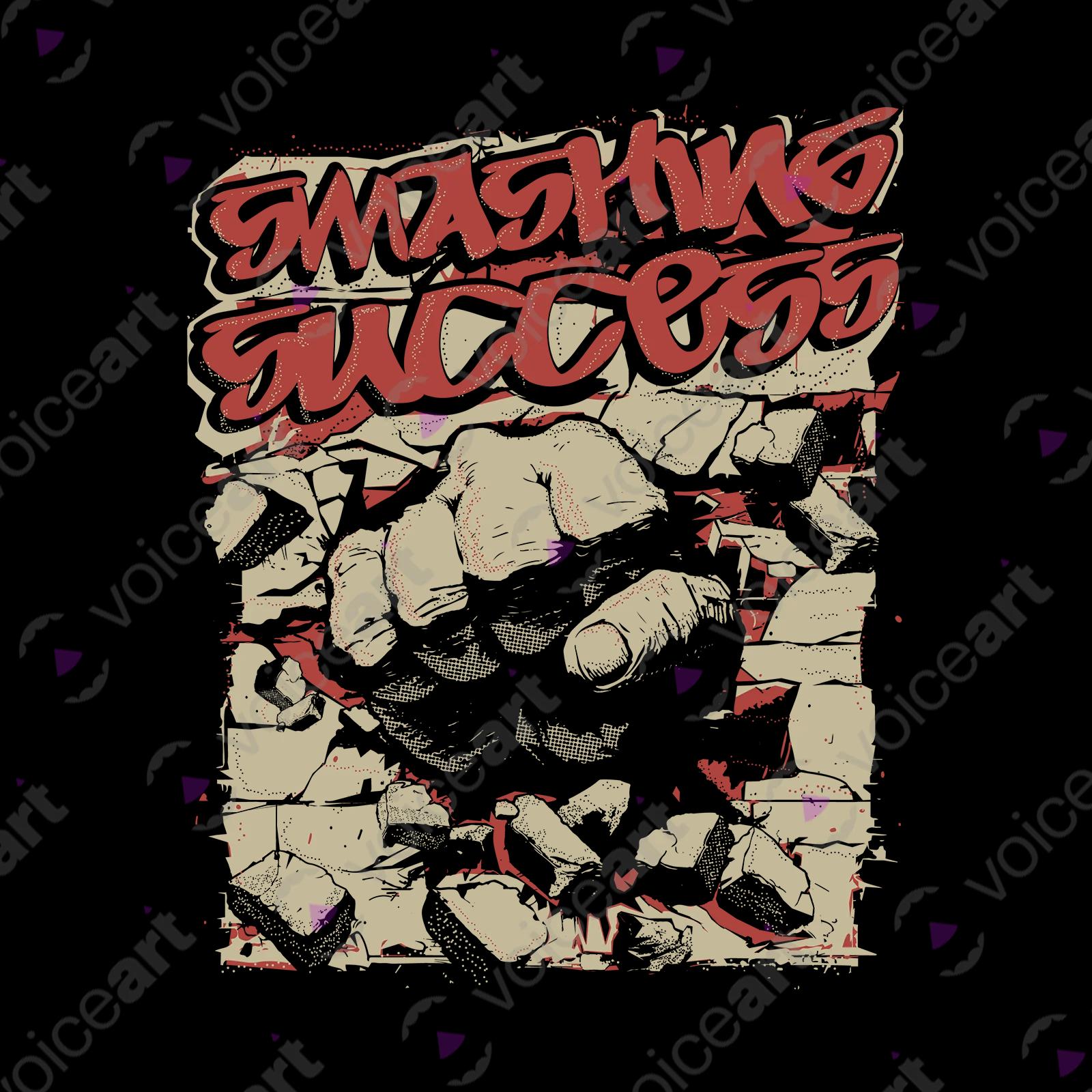 VOICEART Black Watermark Brass Knuckle Through the Wall Motivational shirt Premium Graphic Smashing Success Wordplay Tee