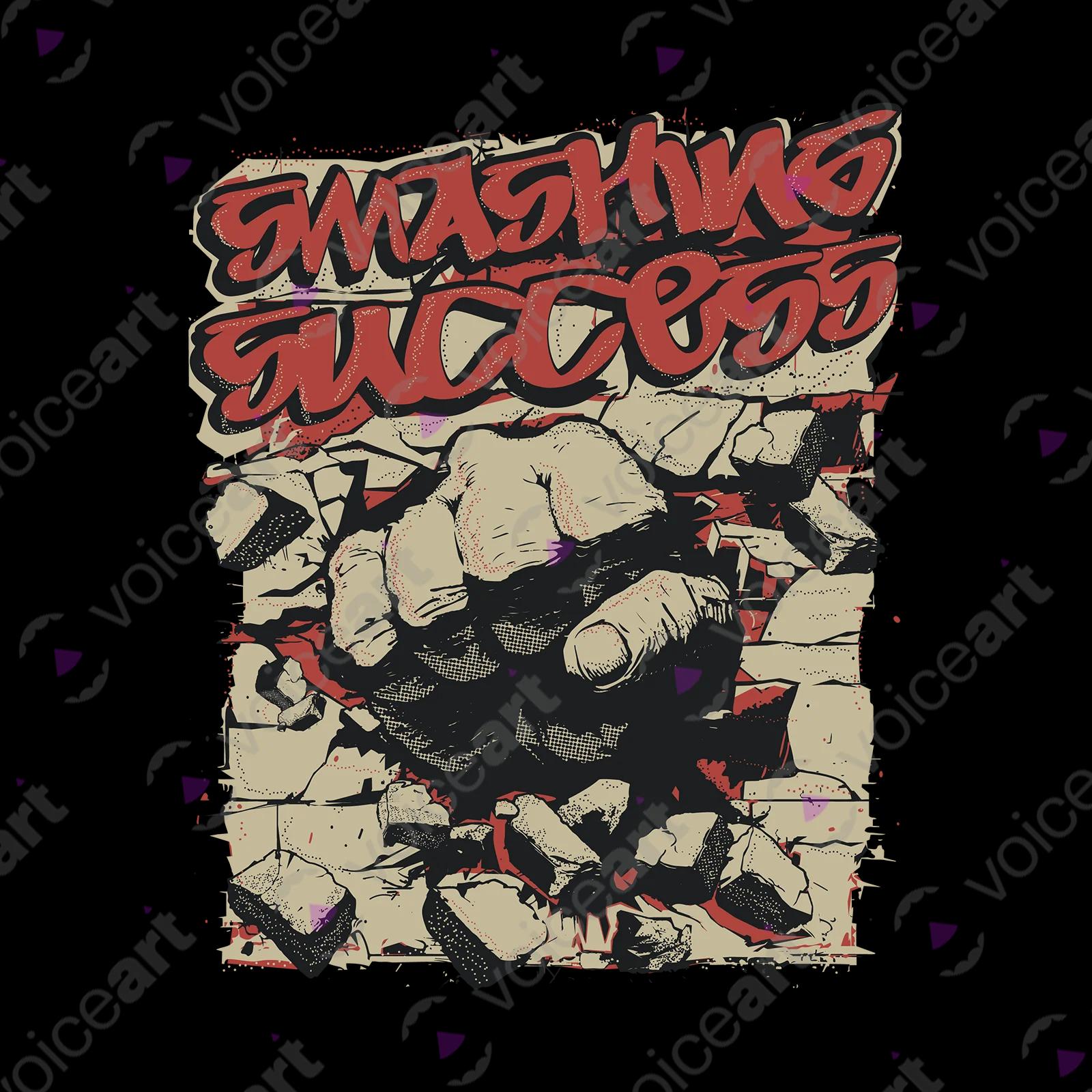 VOICEART White Watermark Brass Knuckle Through the Wall Motivational shirt Premium Graphic Smashing Success Wordplay Tee