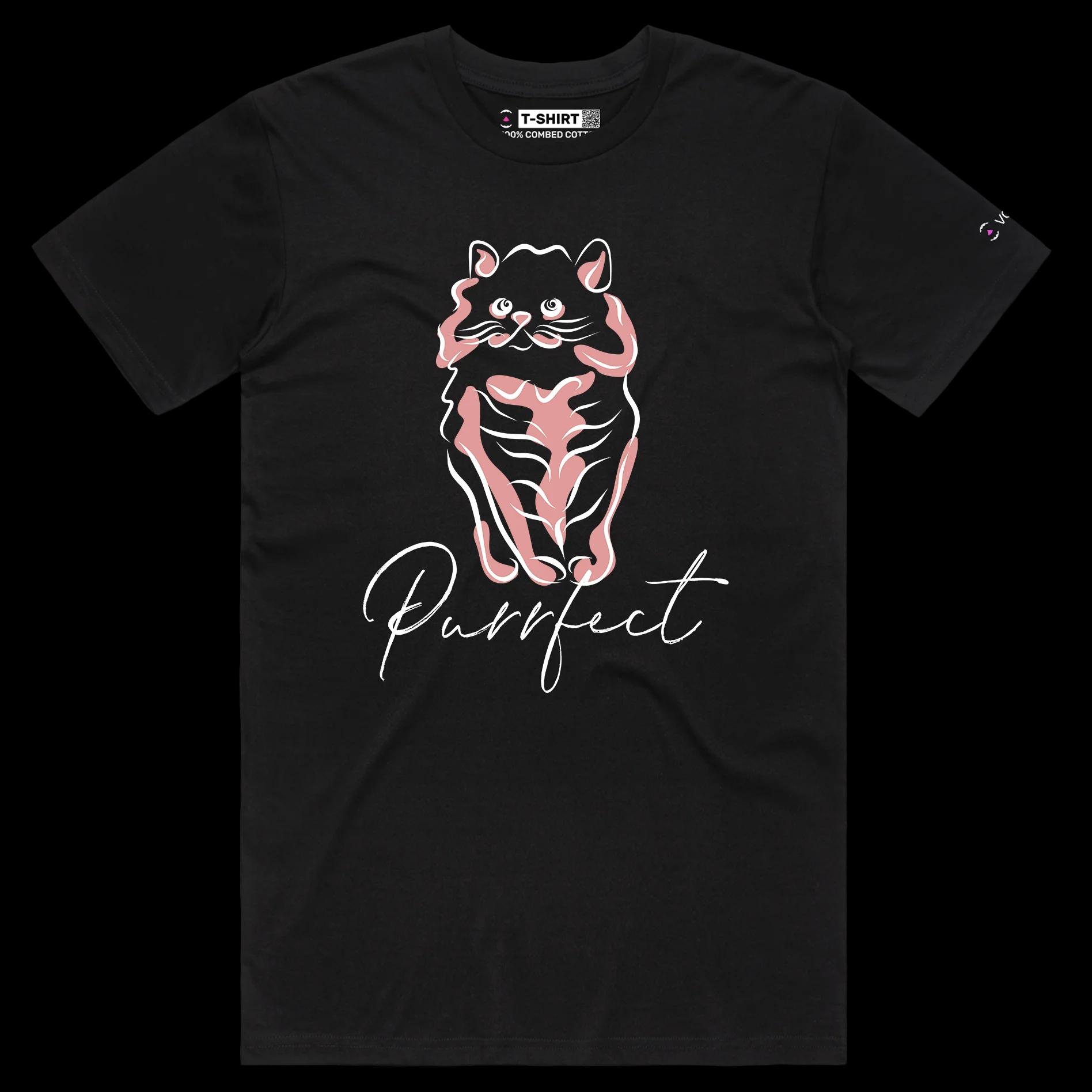 VOICEART Black Watermark Funny and Cute Cat Animals tshirt Premium Quality Graphic Purrfect Wordplay Tee Pet Owners