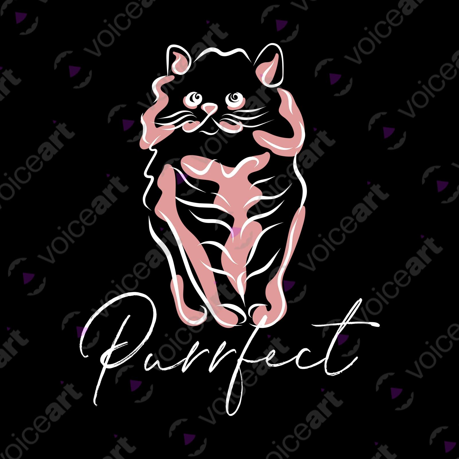 VOICEART Black Watermark Funny and Cute Cat Animals tshirt Premium Quality Graphic Purrfect Wordplay Tee Pet Owners