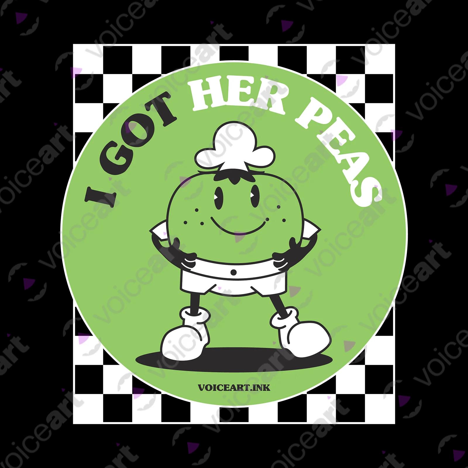 VOICEART Black Watermark Chef Peas Funny T-Shirt Premium Quality Graphic Design STD Vegetables with Play on Words Tee