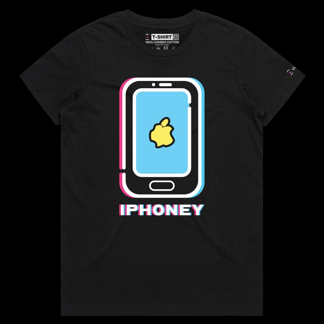 VOICEART Black Female Regular Cracked Apple Logo IT Wordplay T-Shirt Premium Quality Design Smartphone Distorted Logo Tee