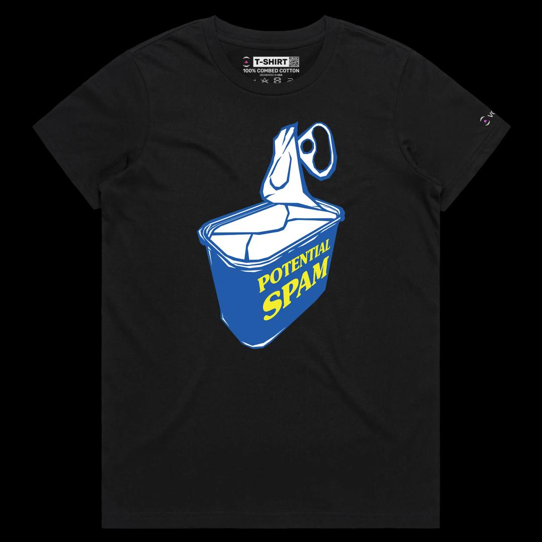 VOICEART Black Female Regular Food Spam Funny T-shirt Premium Quality Graphic Design Processed Ham or a Can of Worms Tee