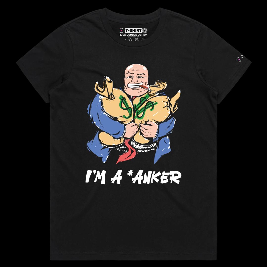 VOICEART Black Female Regular A Man with Money Bags Funny TShirt Premium Quality Graphic Insulting Tee with Play on Words