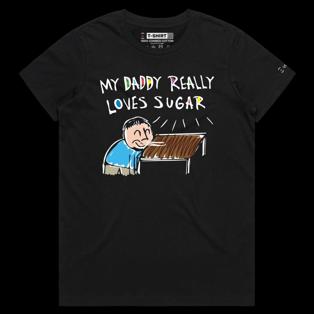 VOICEART Black Female Regular Dad Loves Sugar shirt Premium Graphic Design Candy Wordplay Tee Dark Humor from Child's View