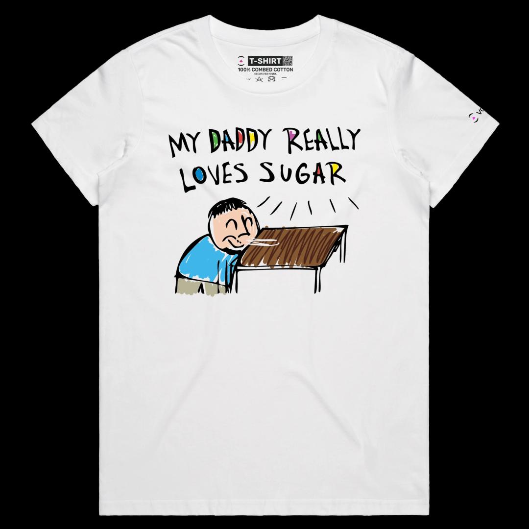 VOICEART White Female Regular Dad Loves Sugar shirt Premium Graphic Design Candy Wordplay Tee Dark Humor from Child's View