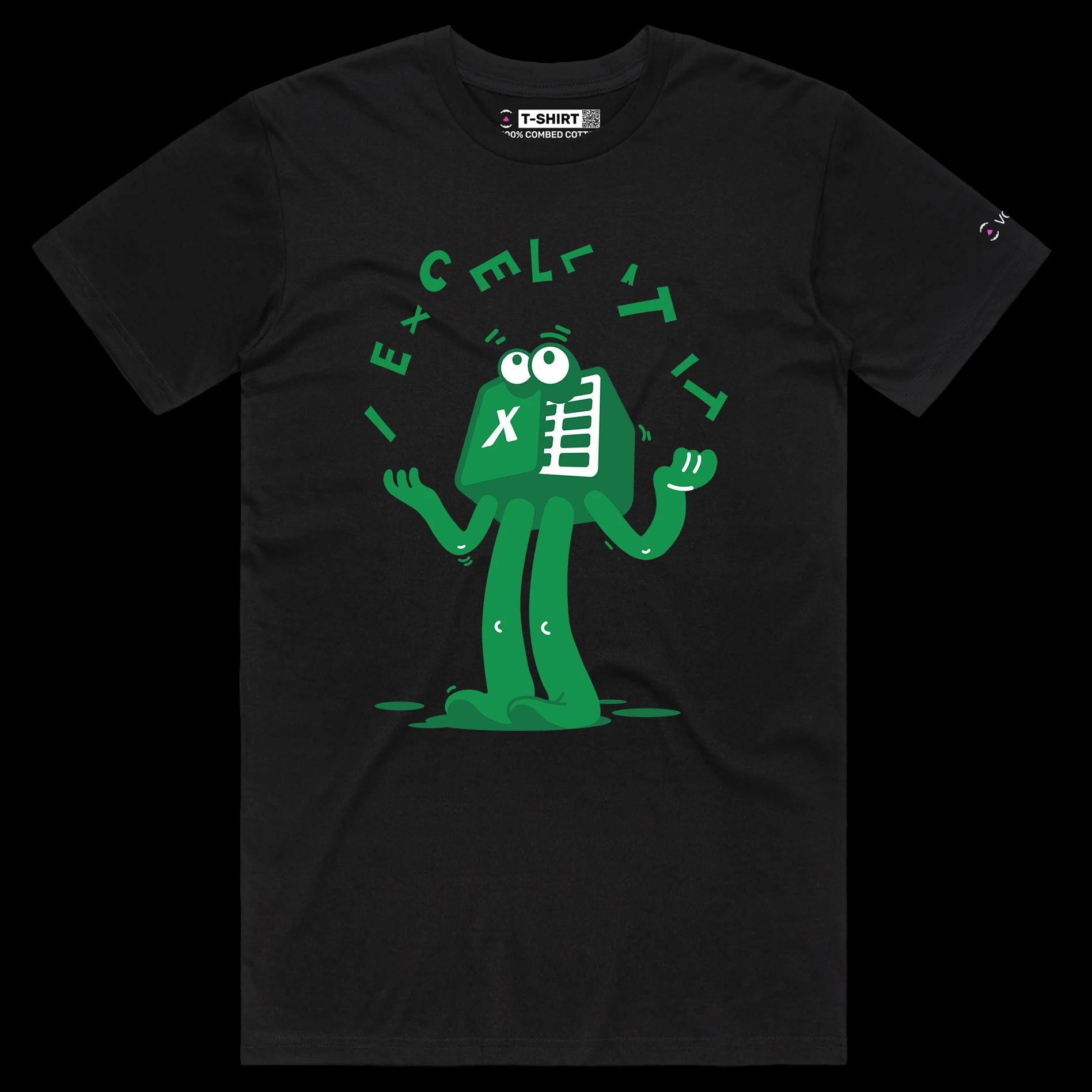 VOICEART Black Male Regular Excel Spreadsheet Funny TShirt Premium Quality Design Software That Also Makes Bed Wordplay Tee