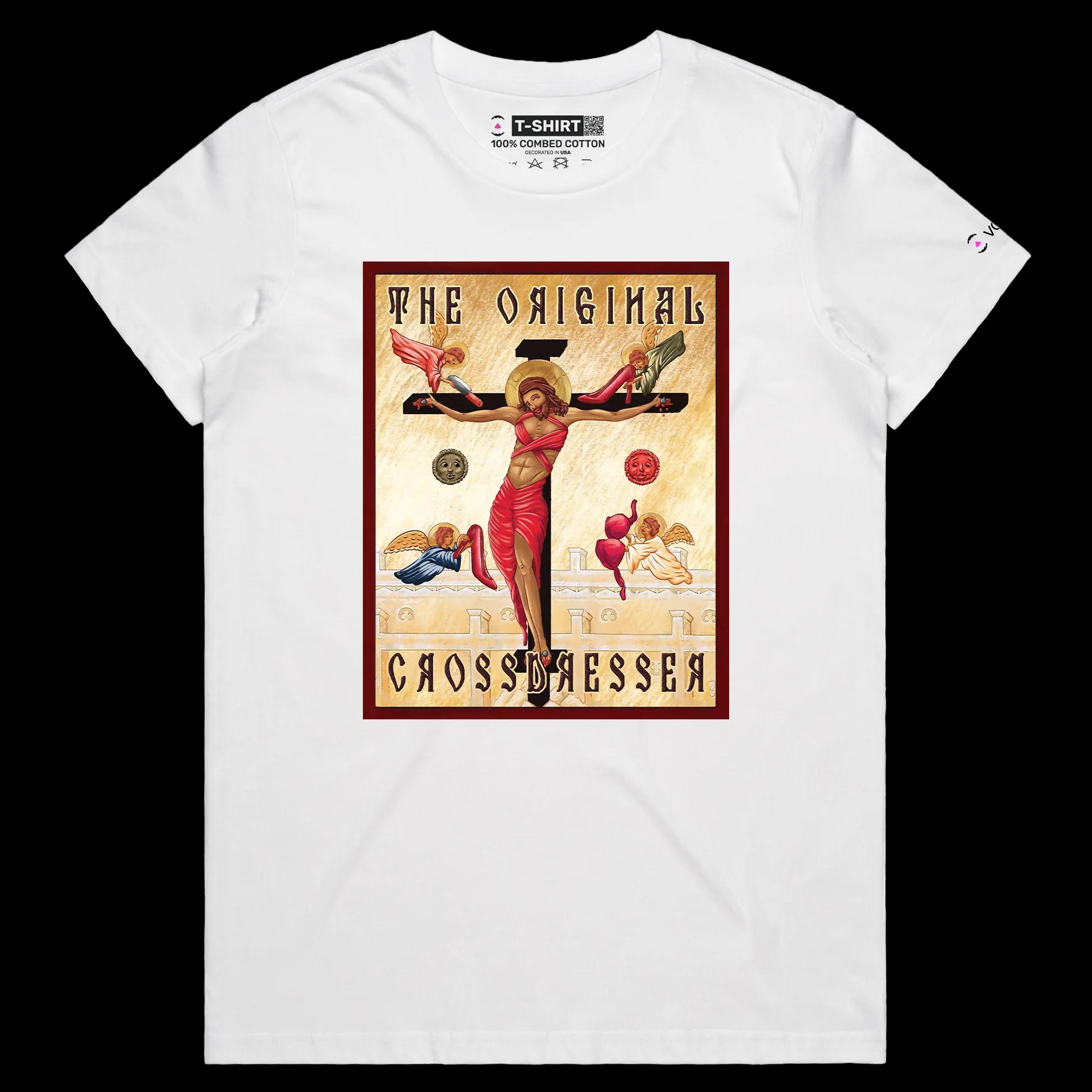 VOICEART White Female Regular Jesus Christ The Original Crossdresser Offensive T-Shirt Premium Graphic Sarcastic Religio Tee