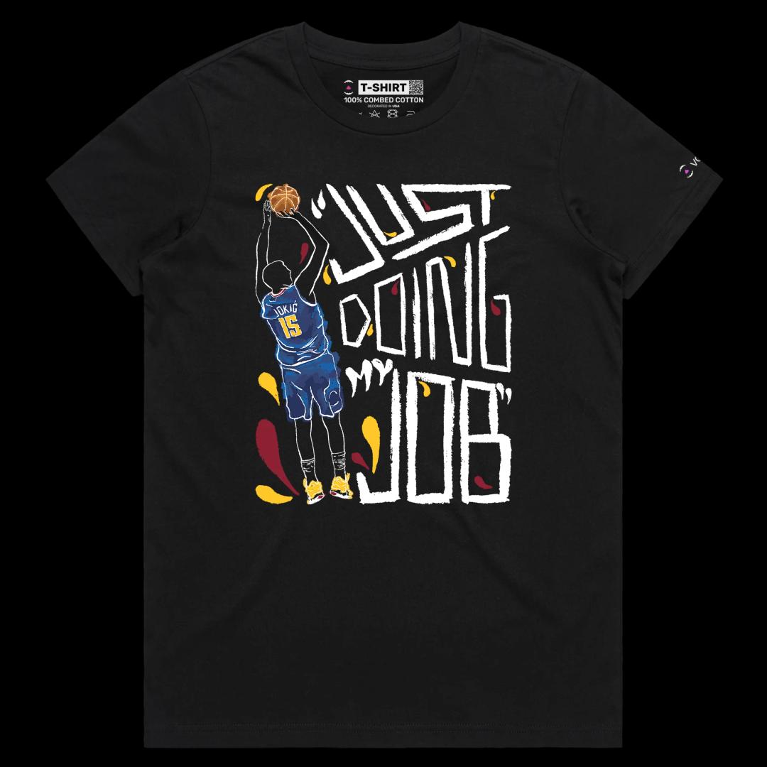 VOICEART Black Female Regular Jokic Just Doing My Job Sports T-Shirt Premium Graphic 15 Serbia MVP Tee for Basketball Fans