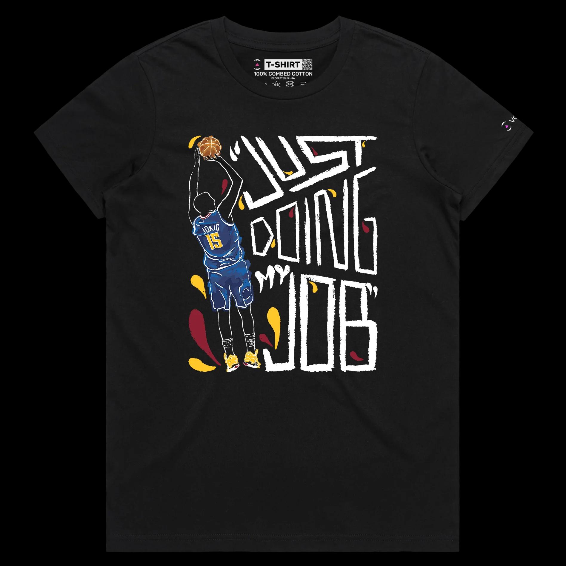 VOICEART Black Female Regular Jokic Just Doing My Job Sports T-Shirt Premium Graphic 15 Serbia MVP Tee for Basketball Fans