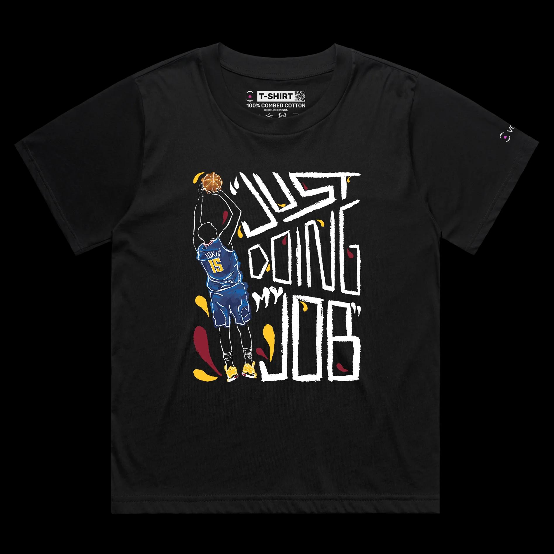 VOICEART White Female Loose Jokic Just Doing My Job Sports T-Shirt Premium Graphic 15 Serbia MVP Tee for Basketball Fans