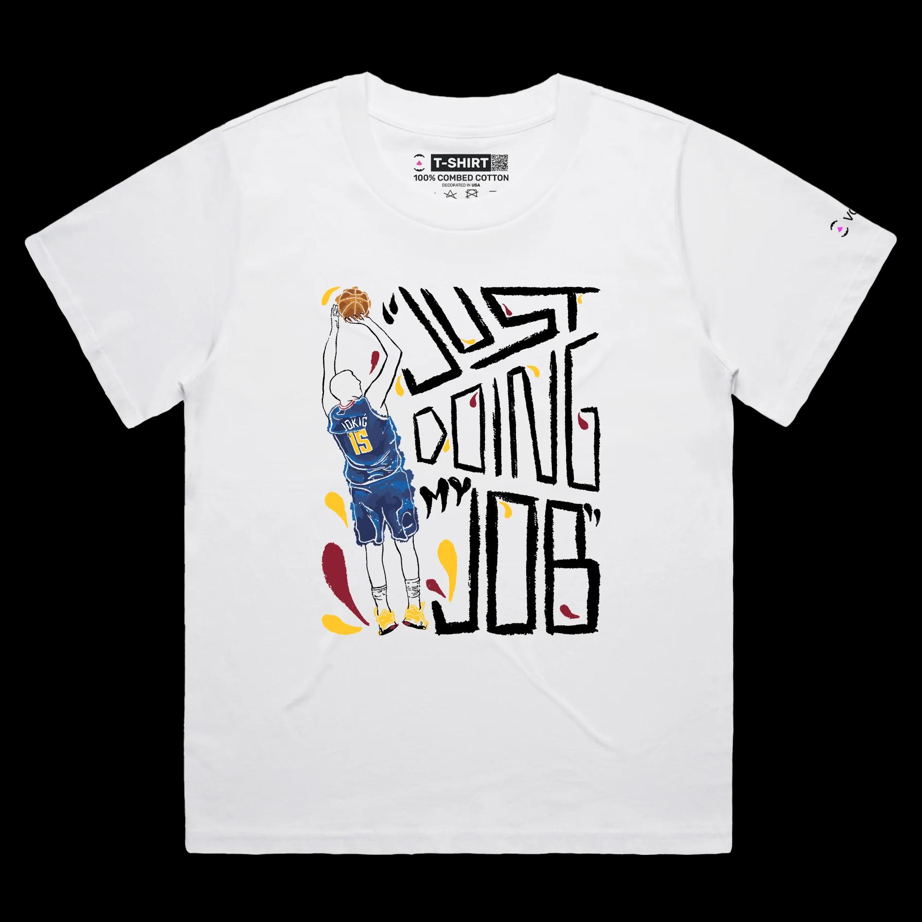 VOICEART White Female Loose Jokic Just Doing My Job Sports T-Shirt Premium Graphic 15 Serbia MVP Tee for Basketball Fans