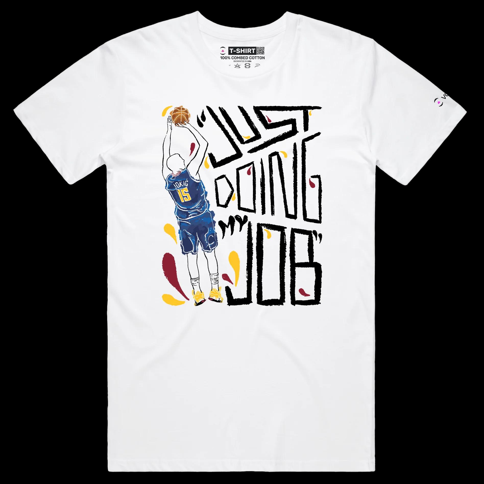 VOICEART White Male Regular Jokic Just Doing My Job Sports T-Shirt Premium Graphic 15 Serbia MVP Tee for Basketball Fans