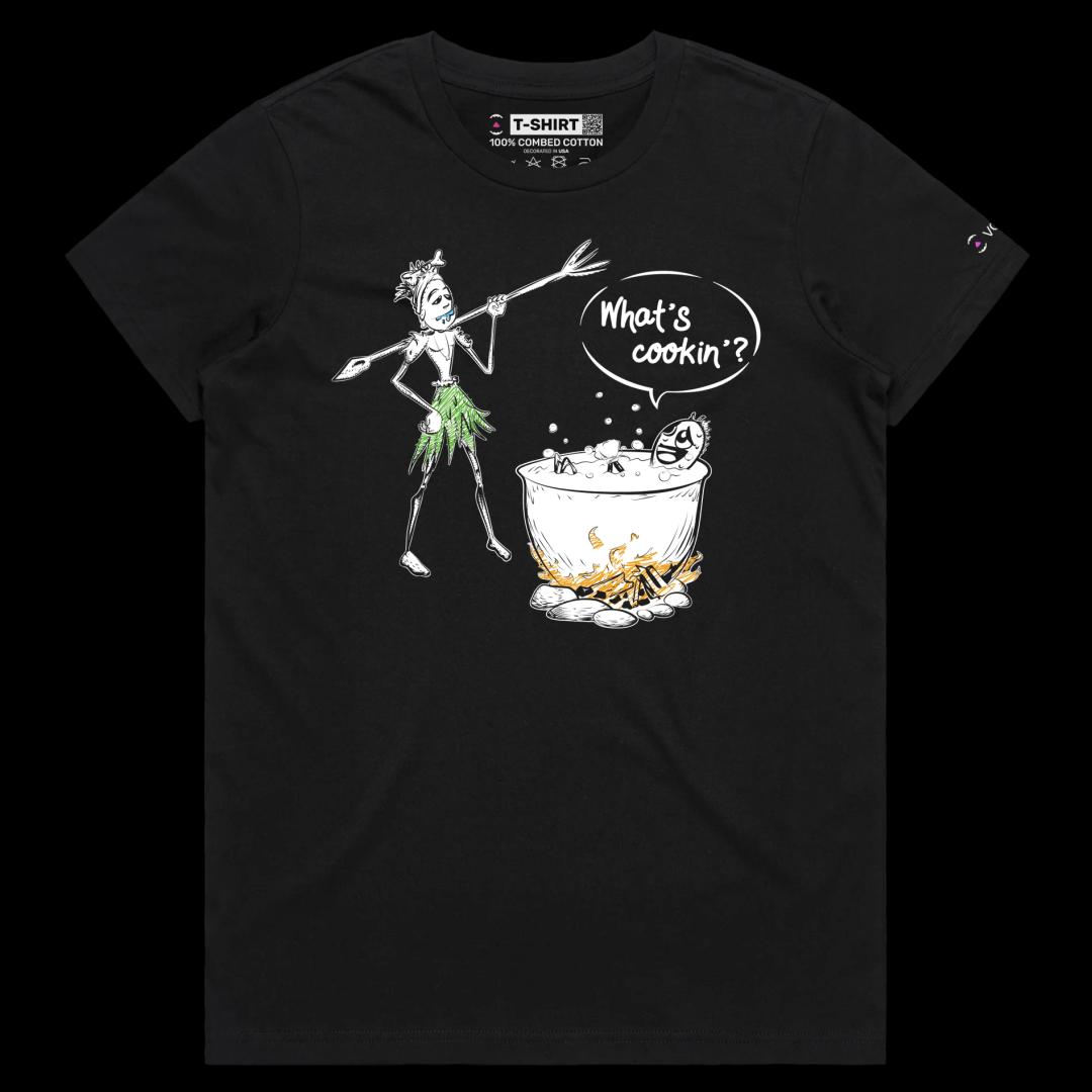 VOICEART Black Female Regular Cannibal Cooking Human Funny T-shirt with Premium Graphic for Men and Women