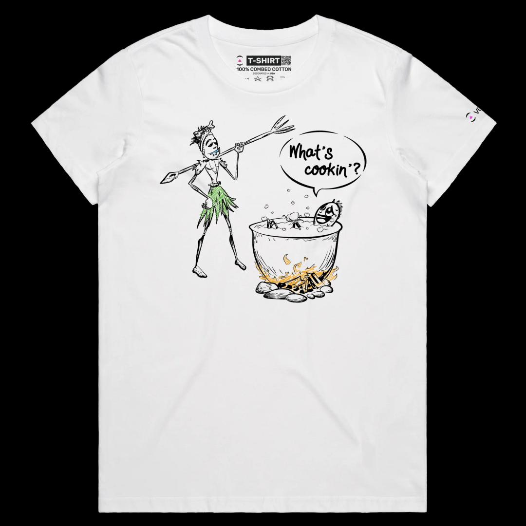 VOICEART White Female Regular Cannibal Cooking Human Funny T-shirt with Premium Graphic for Men and Women