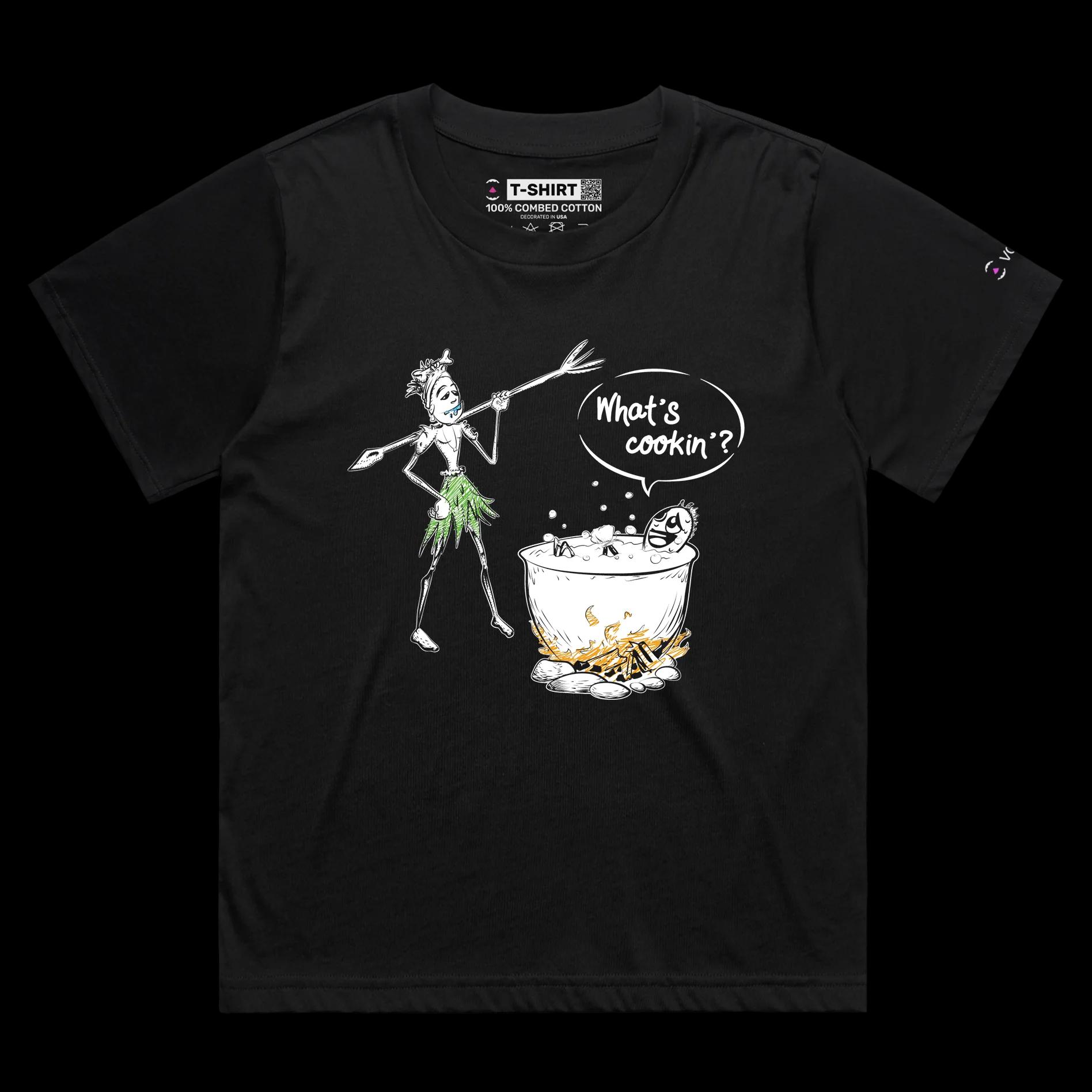 VOICEART Black Female Loose Cannibal Cooking Human Funny T-shirt with Premium Graphic for Men and Women