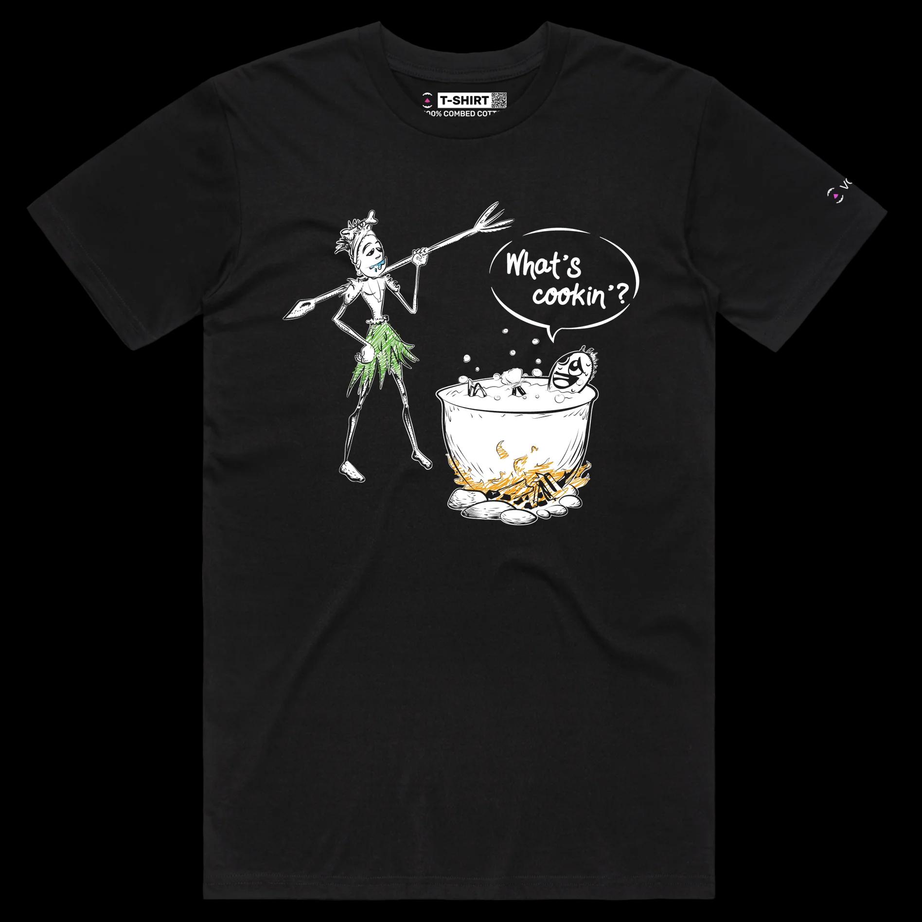 VOICEART Black Male Regular Cannibal Cooking Human Funny T-shirt with Premium Graphic for Men and Women