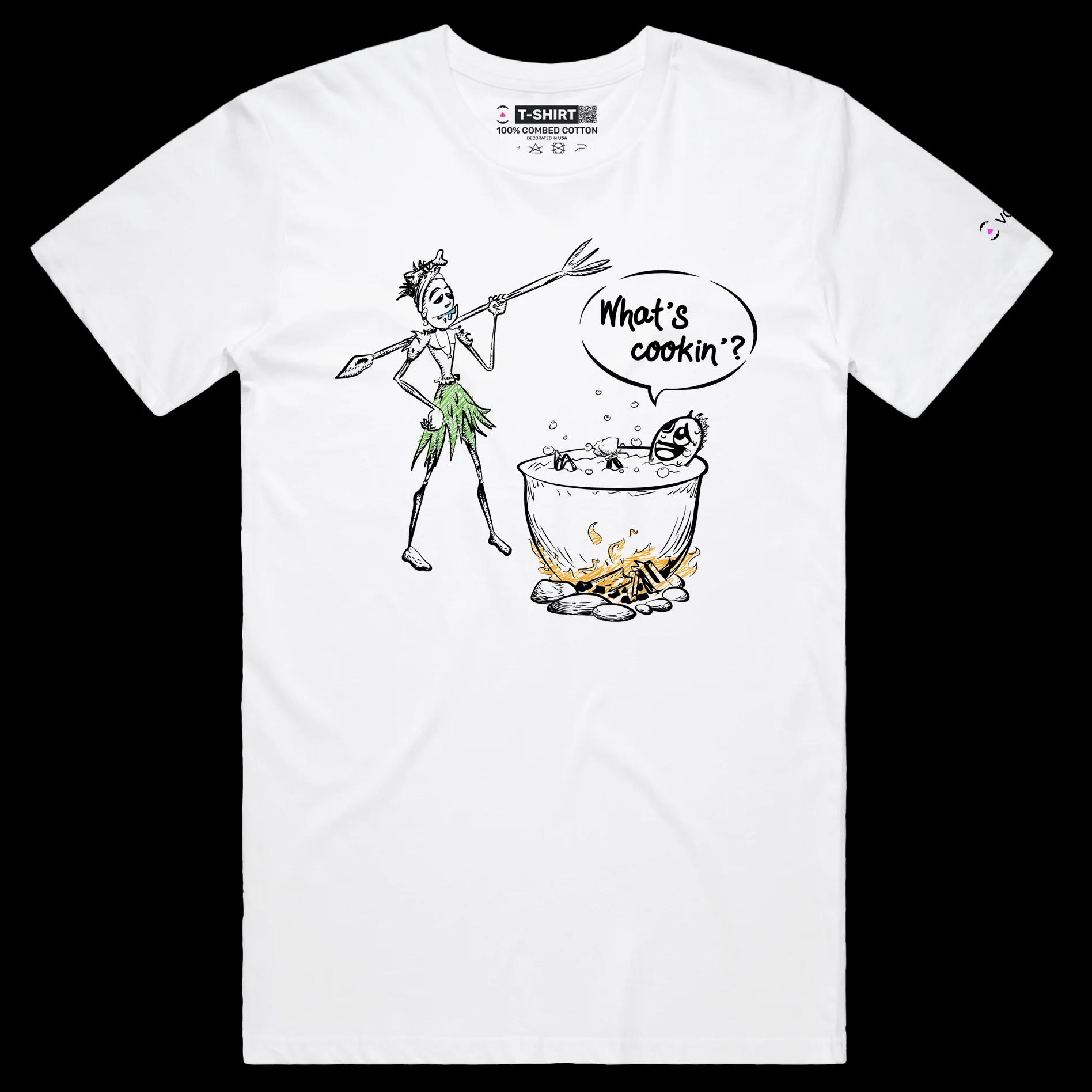 VOICEART White Male Regular Cannibal Cooking Human Funny T-shirt with Premium Graphic for Men and Women