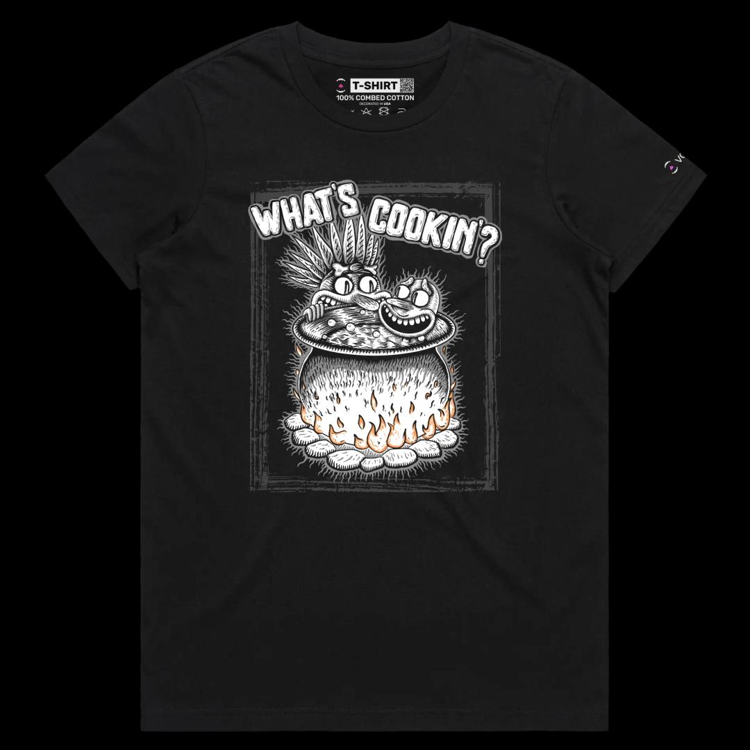 VOICEART Black Female Regular Cannibal Cooking Human Funny T-shirt with Premium Graphic Design Dark Humor Tee Play on Words