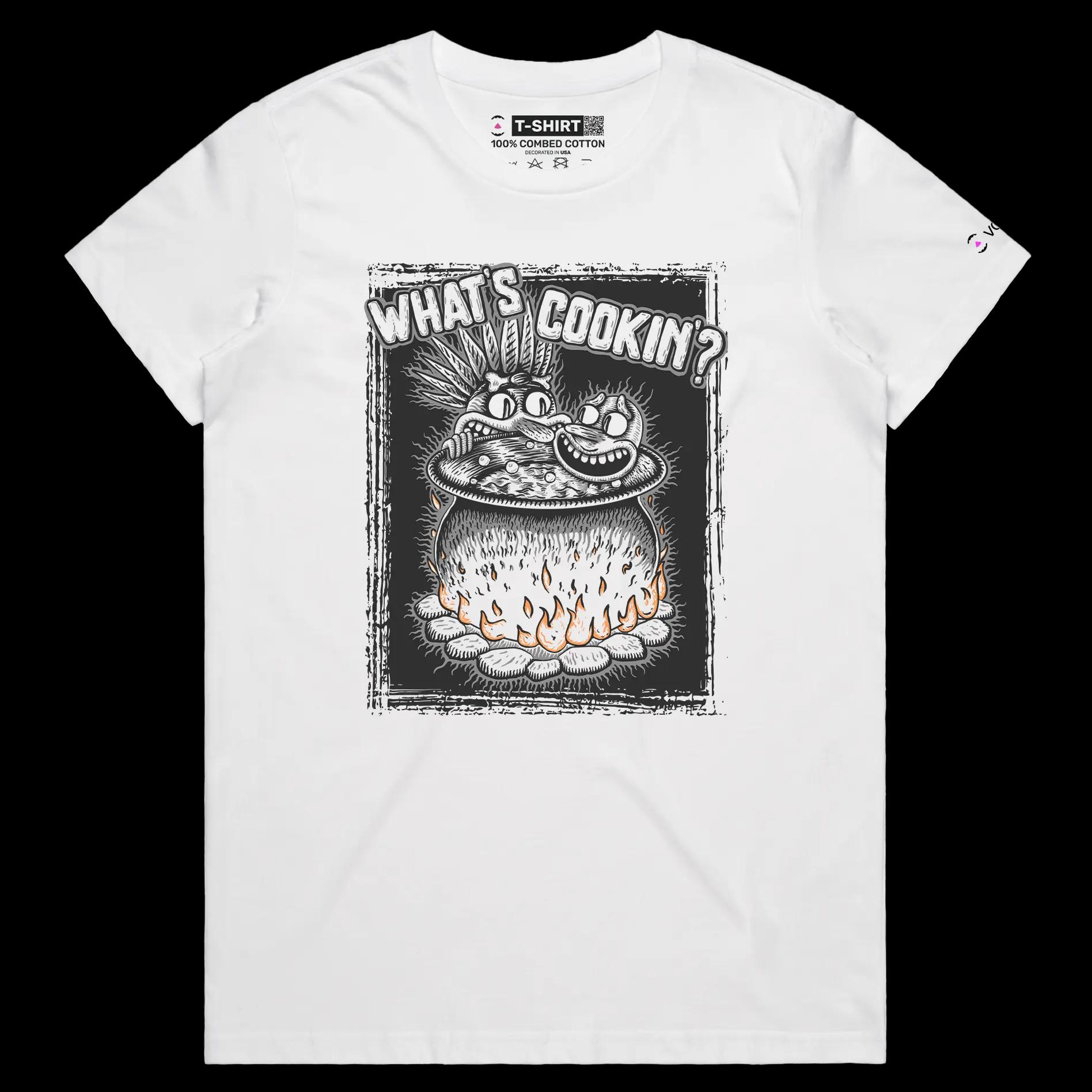 VOICEART White Female Regular Cannibal Cooking Human Funny T-shirt with Premium Graphic Design Dark Humor Tee Play on Words