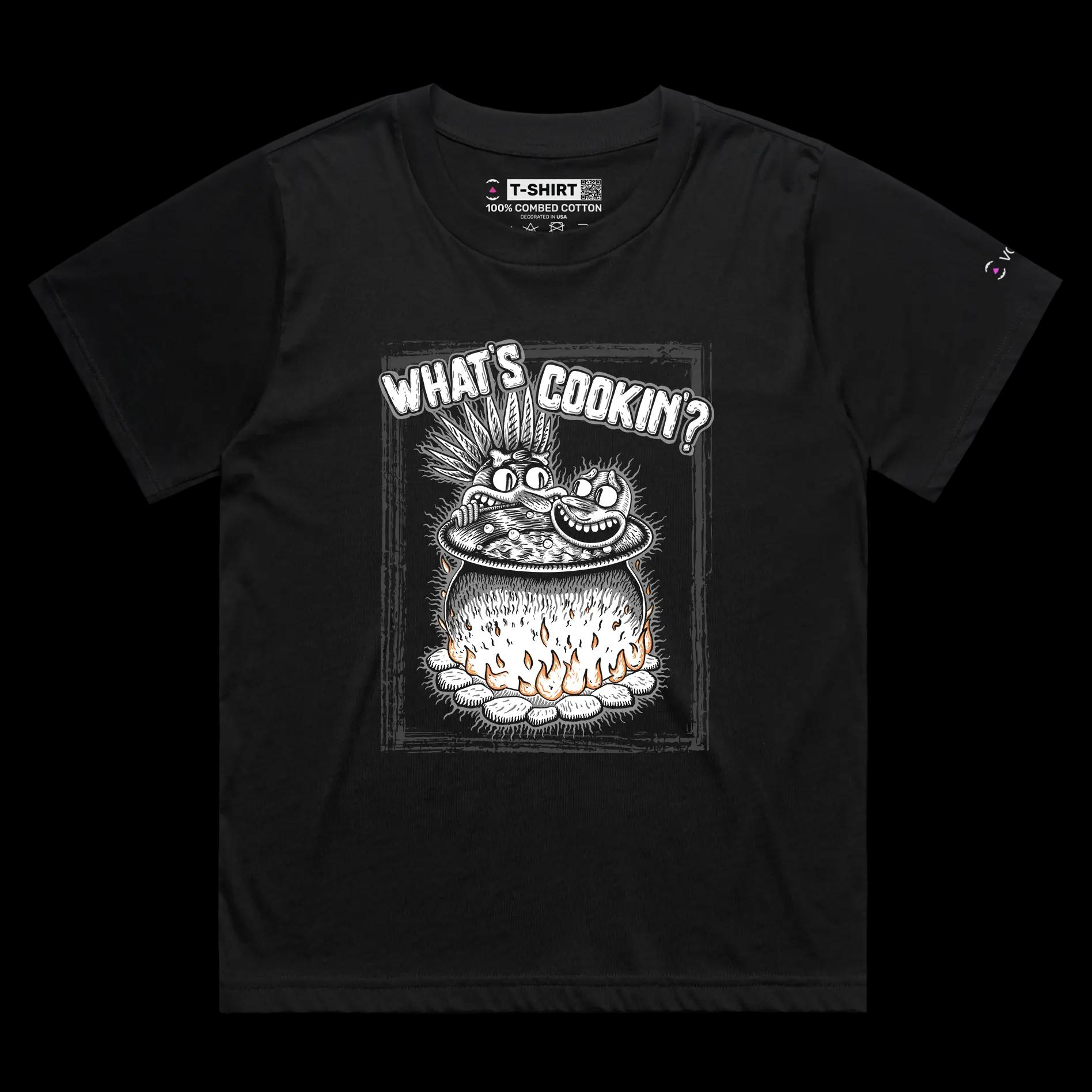 VOICEART Black Female Loose Cannibal Cooking Human Funny T-shirt with Premium Graphic Design Dark Humor Tee Play on Words