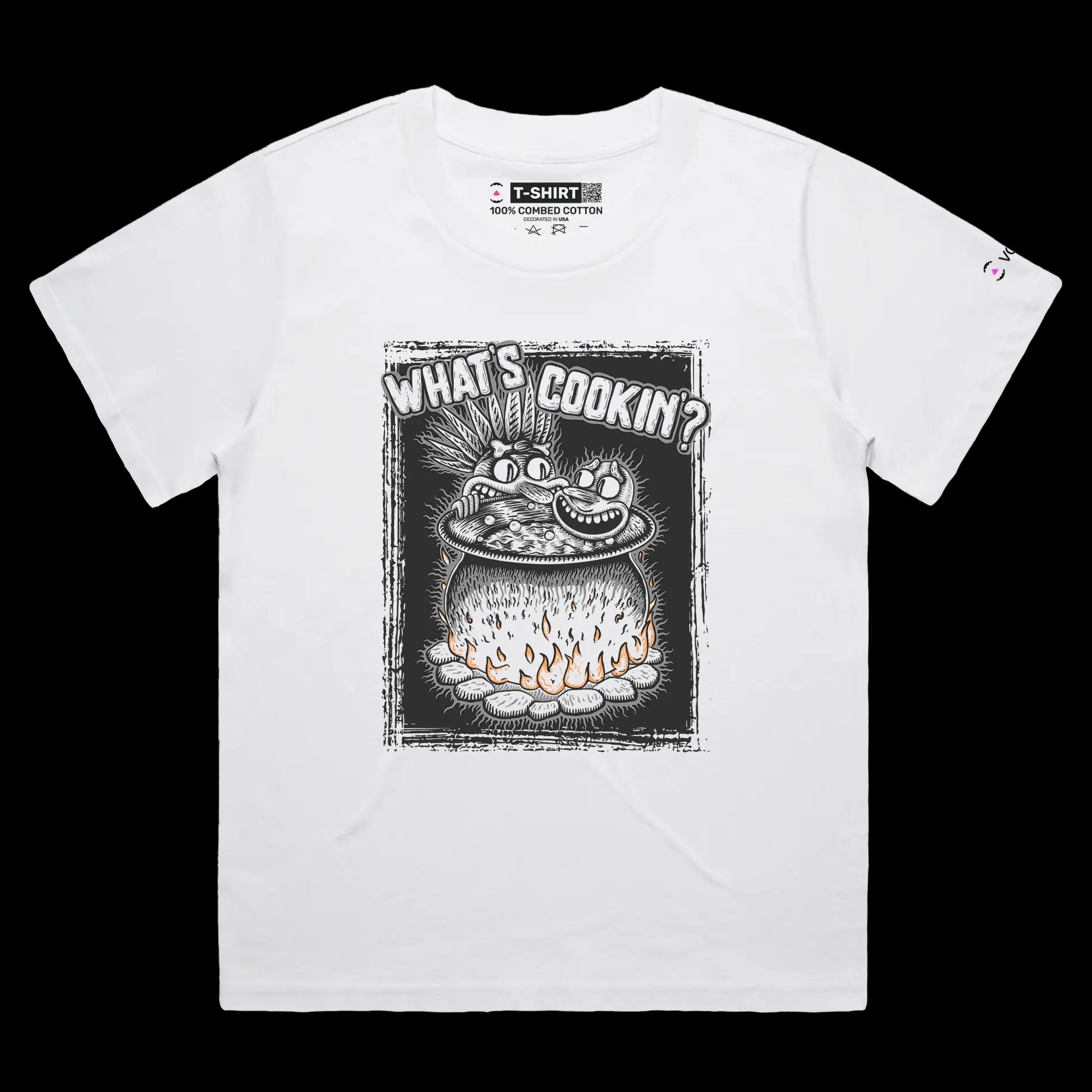 VOICEART White Female Loose Cannibal Cooking Human Funny T-shirt with Premium Graphic Design Dark Humor Tee Play on Words