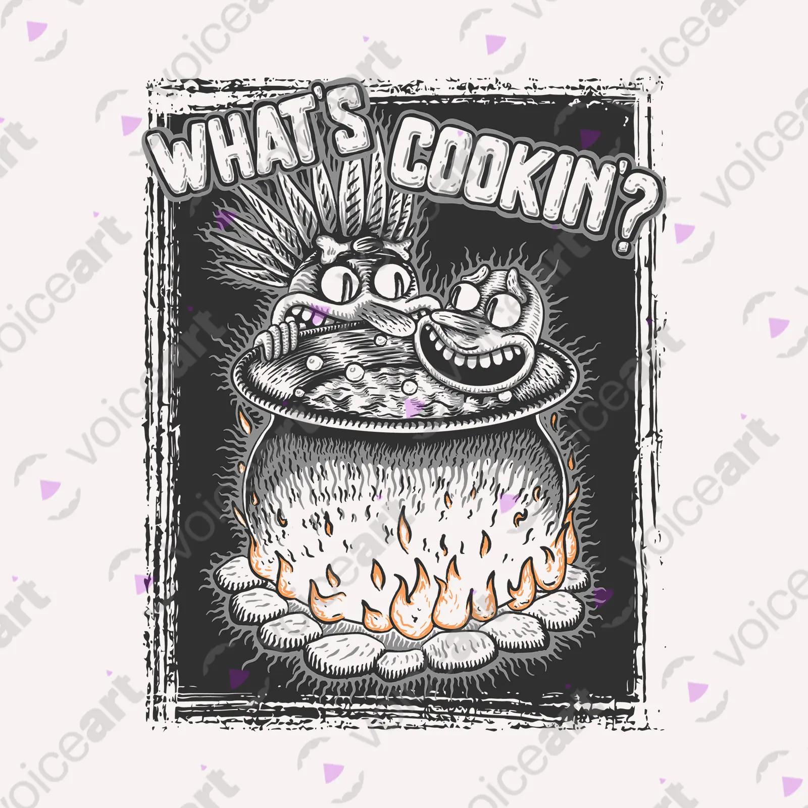 VOICEART White Watermark Cannibal Cooking Human Funny T-shirt with Premium Graphic Design Dark Humor Tee Play on Words