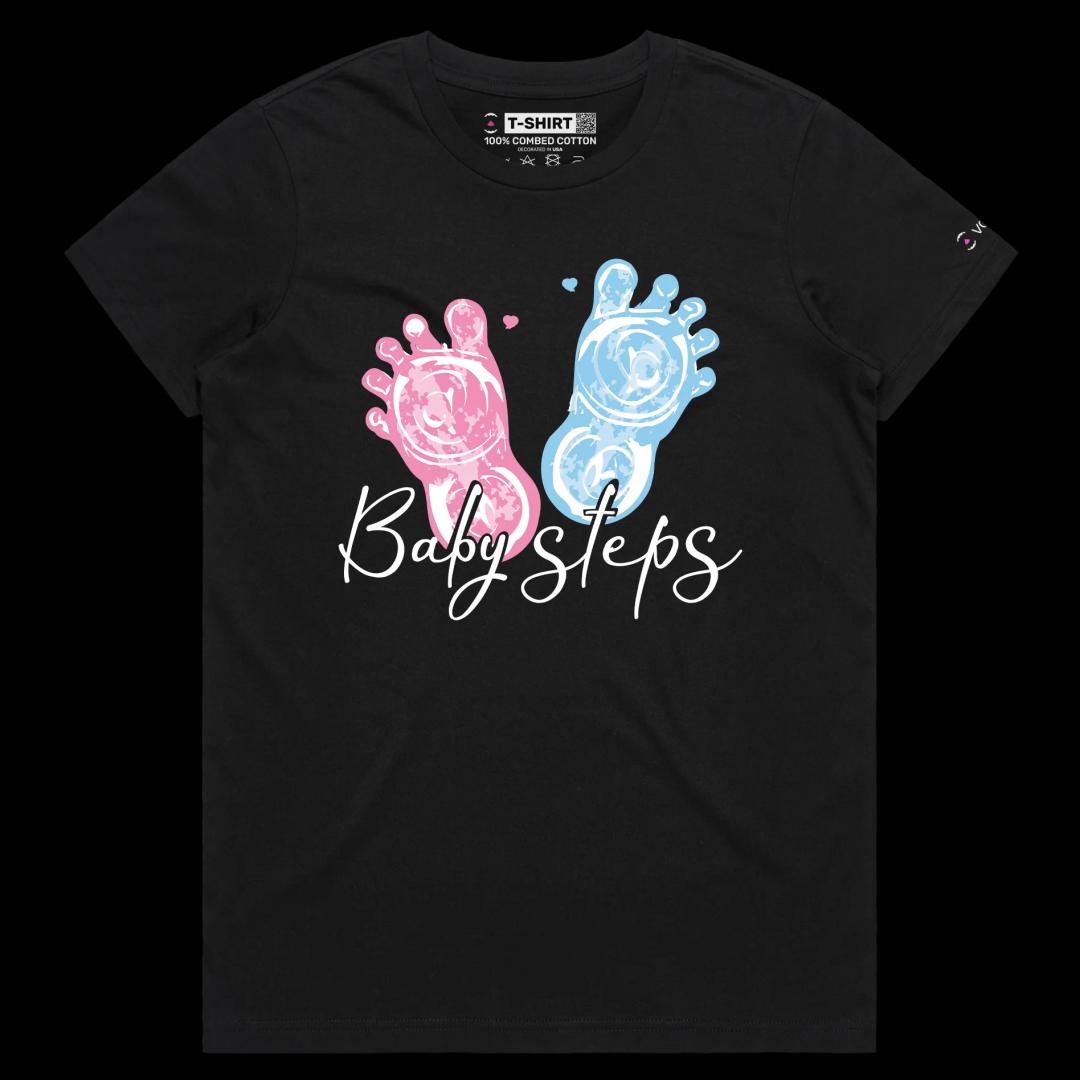 VOICEART Black Female Regular Baby Steps Funny Motivational shirt Little Baby Footprints Premium Quality Globe Held By Hands