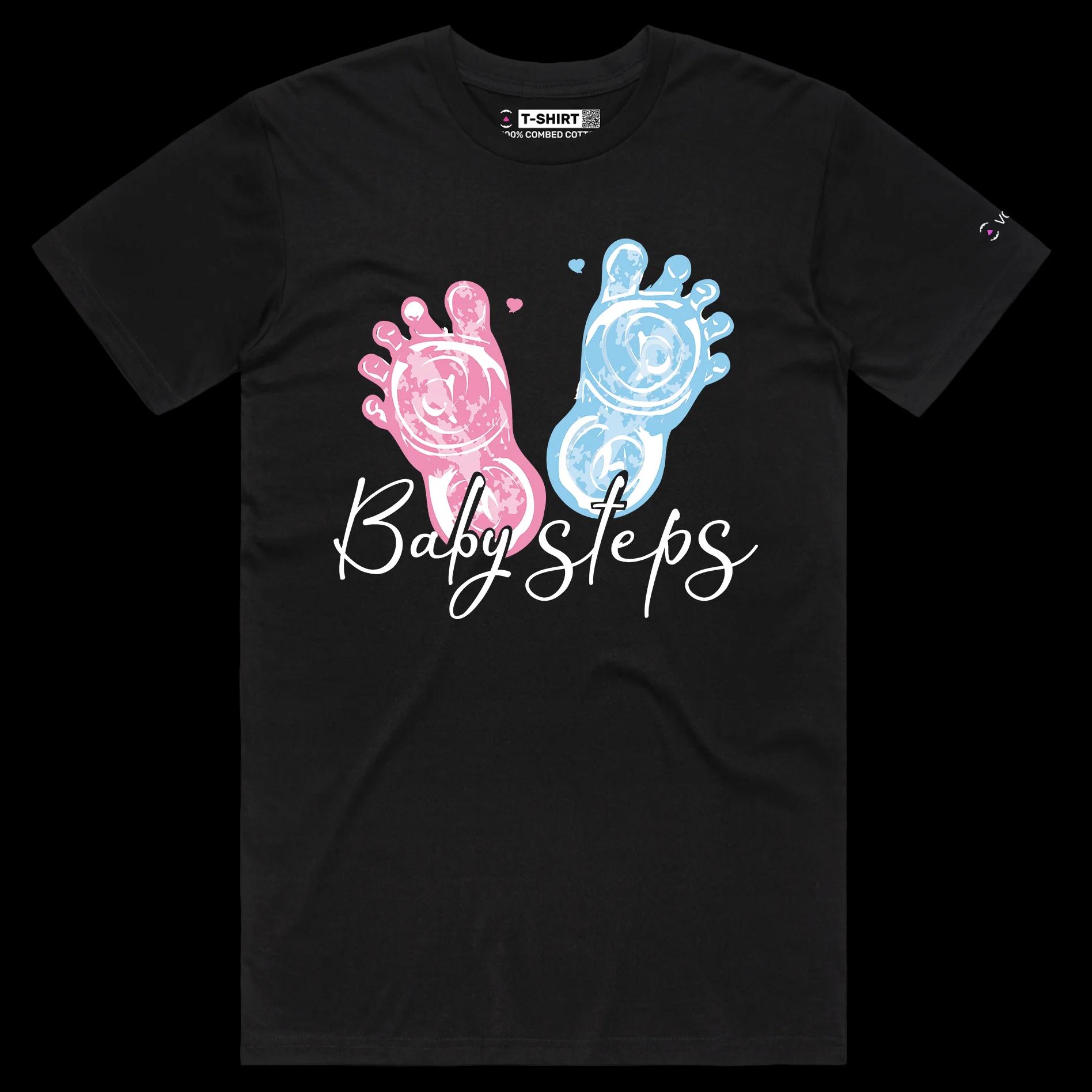 VOICEART Black Male Regular Baby Steps Funny Motivational shirt Little Baby Footprints Premium Quality Globe Held By Hands