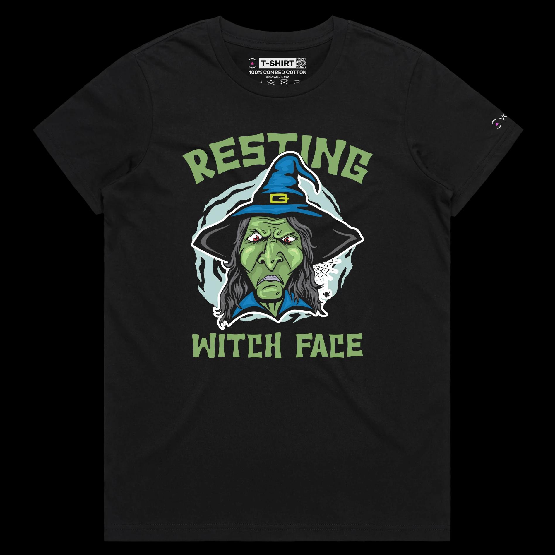 VOICEART Black Female Regular Resting Witch Funny T-Shirt Premium Quality Graphic Design Scary Face Expression Tee Wordplay