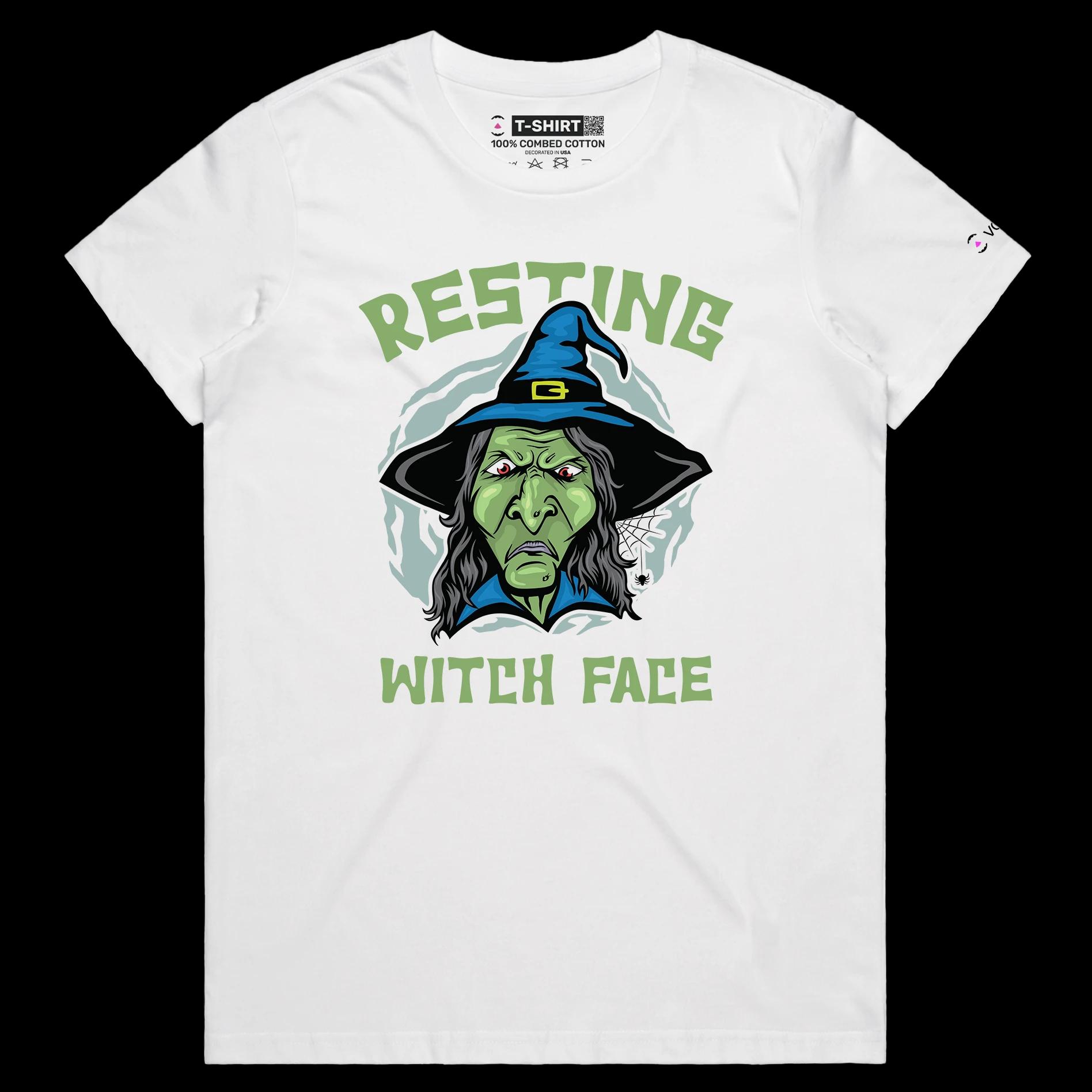 VOICEART White Female Regular Resting Witch Funny T-Shirt Premium Quality Graphic Design Scary Face Expression Tee Wordplay