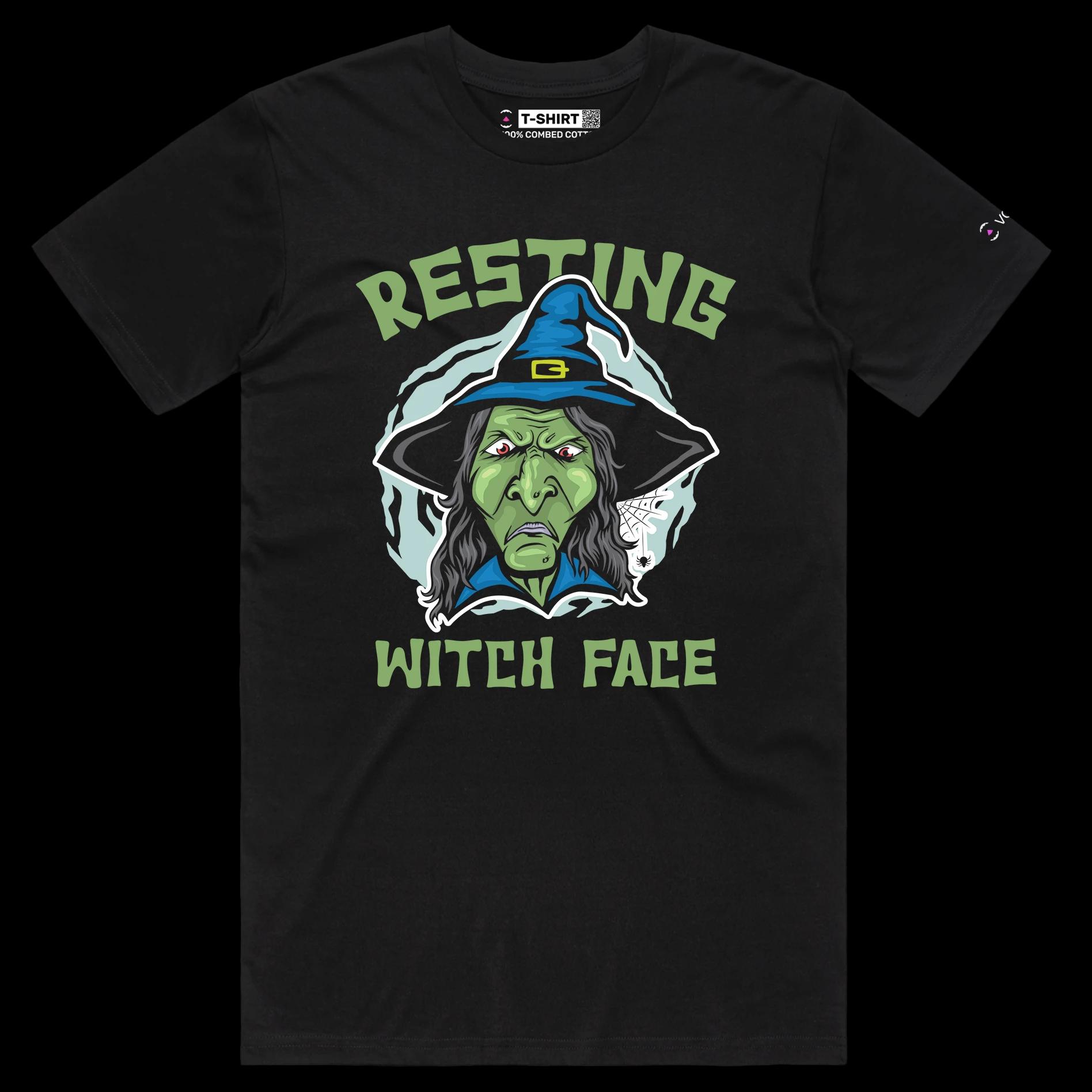 VOICEART Black Male Regular Resting Witch Funny T-Shirt Premium Quality Graphic Design Scary Face Expression Tee Wordplay