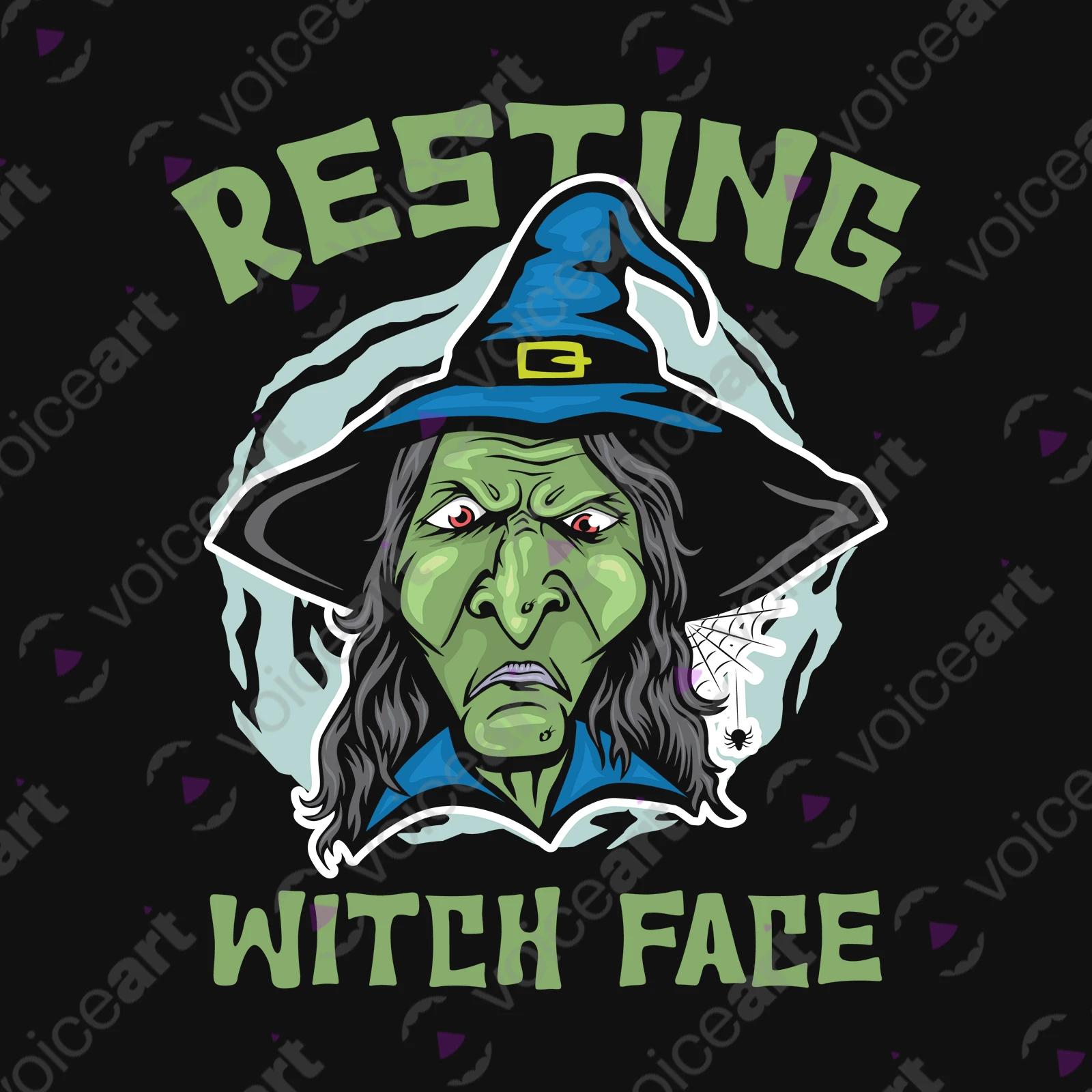 VOICEART Black Watermark Resting Witch Funny T-Shirt Premium Quality Graphic Design Scary Face Expression Tee Wordplay
