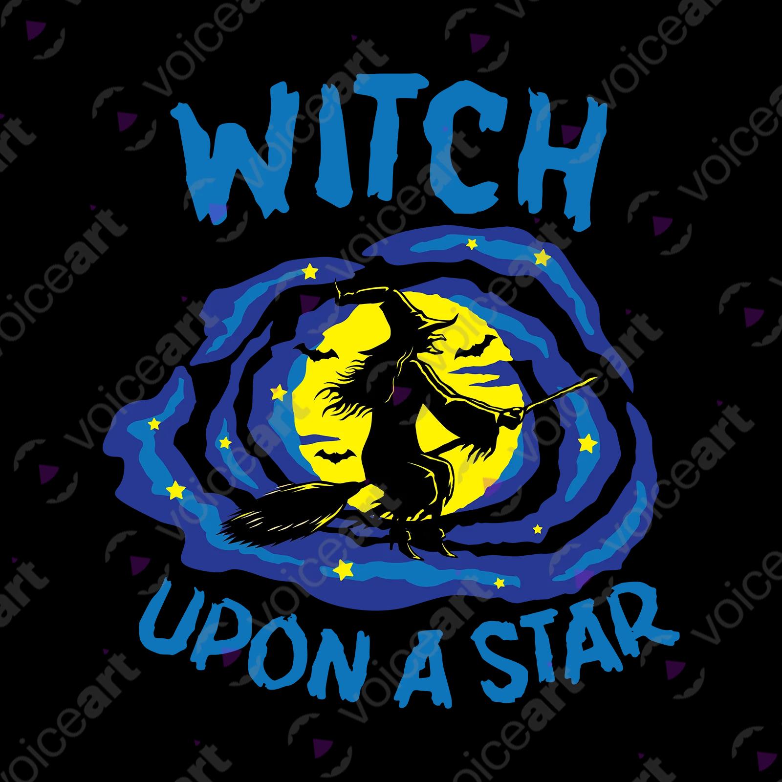 VOICEART White Watermark Witch on the Broom Funny Shirt with Premium Quality Graphic Flying Over the Moon Dark Humor Tee