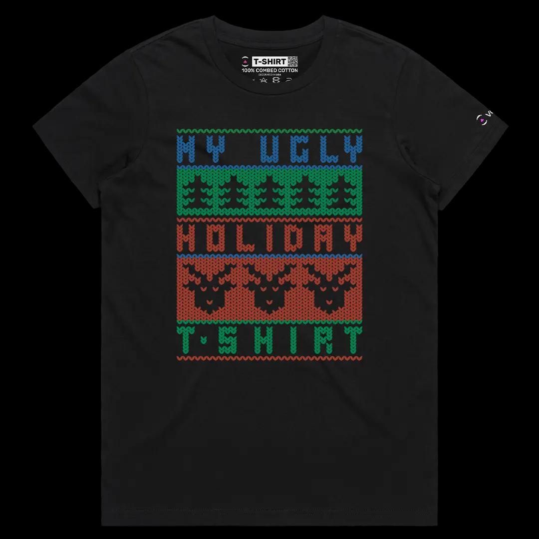 VOICEART Black Female Regular Funny and Ugly Holiday T-Shirt with Premium Quality Graphic Design for Religions and Occasions