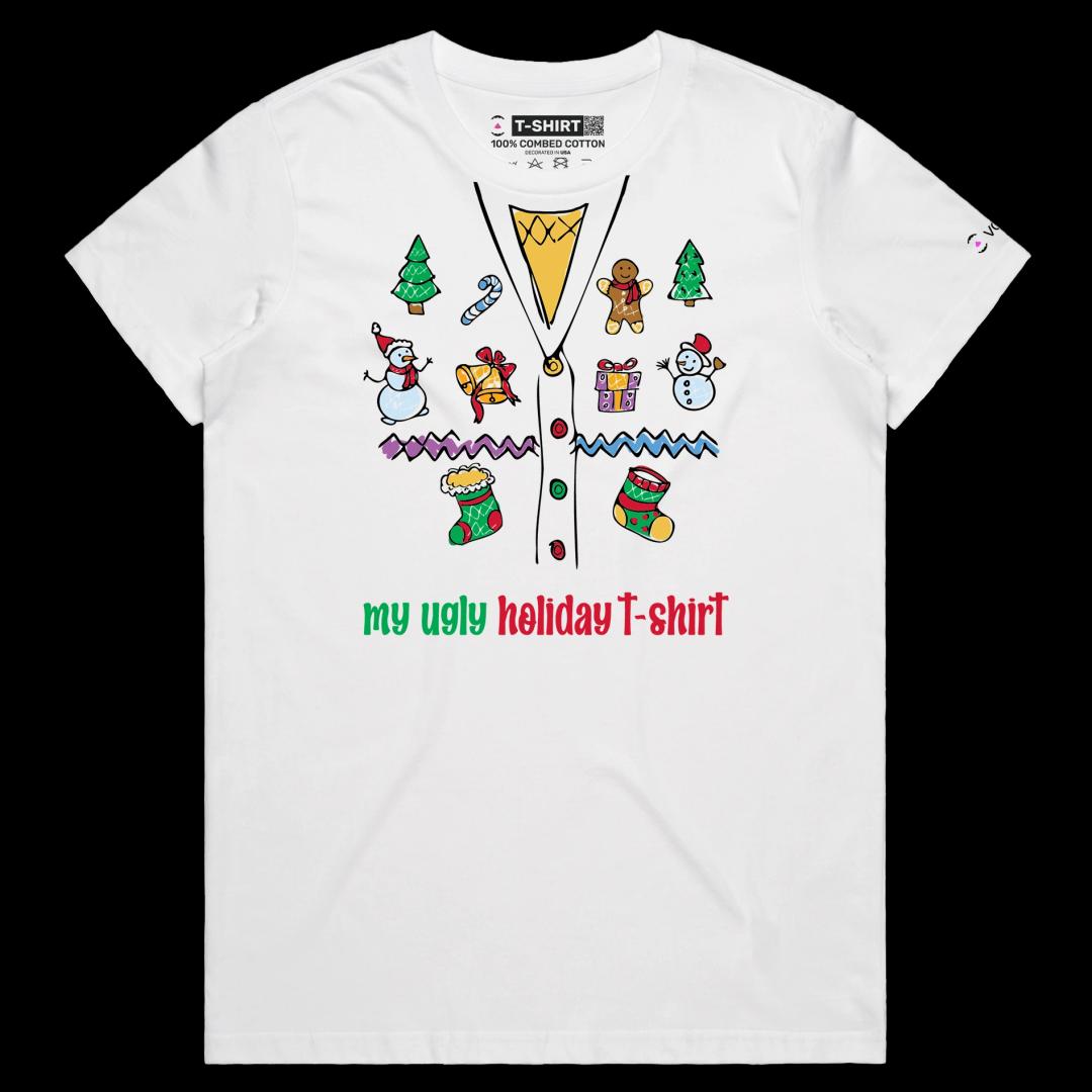 White Female ‘My Ugly Holiday T-shirt’ design VOICEART