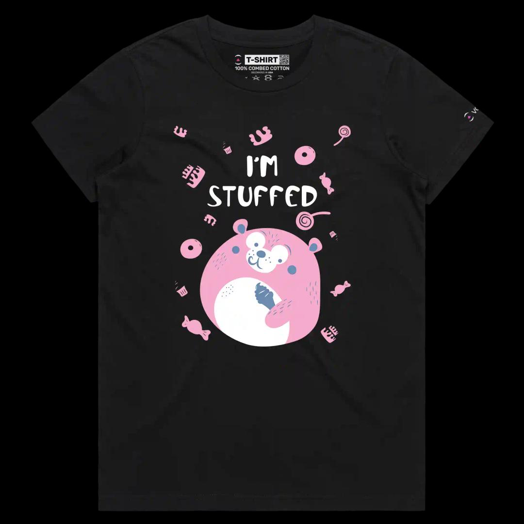 VOICEART Black Female Regular Stuffed Teddy Funny Shirt Premium Quality Graphic Toy Bear Eating Ice Cream Tee Play on Words