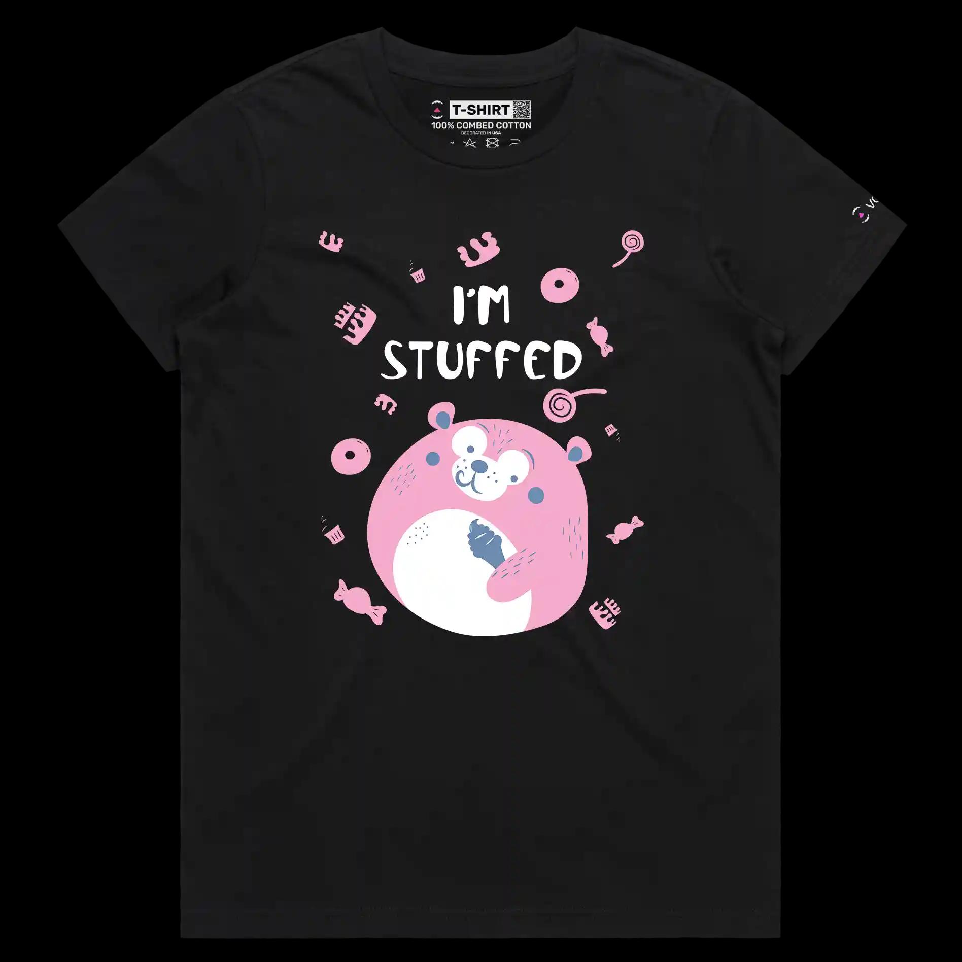 VOICEART Black Female Regular Stuffed Teddy Funny Shirt Premium Quality Graphic Toy Bear Eating Ice Cream Tee Play on Words