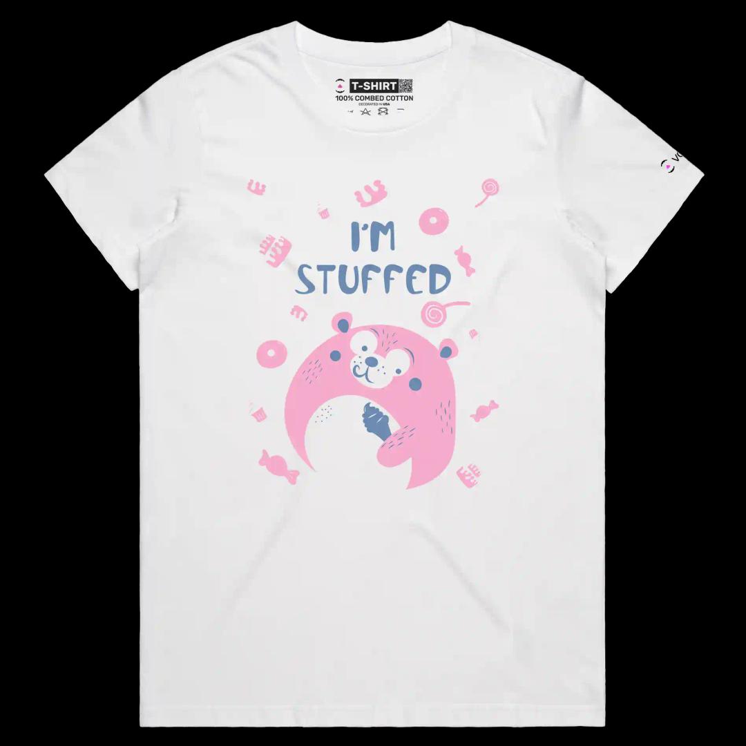 VOICEART White Female Regular Stuffed Teddy Funny Shirt Premium Quality Graphic Toy Bear Eating Ice Cream Tee Play on Words